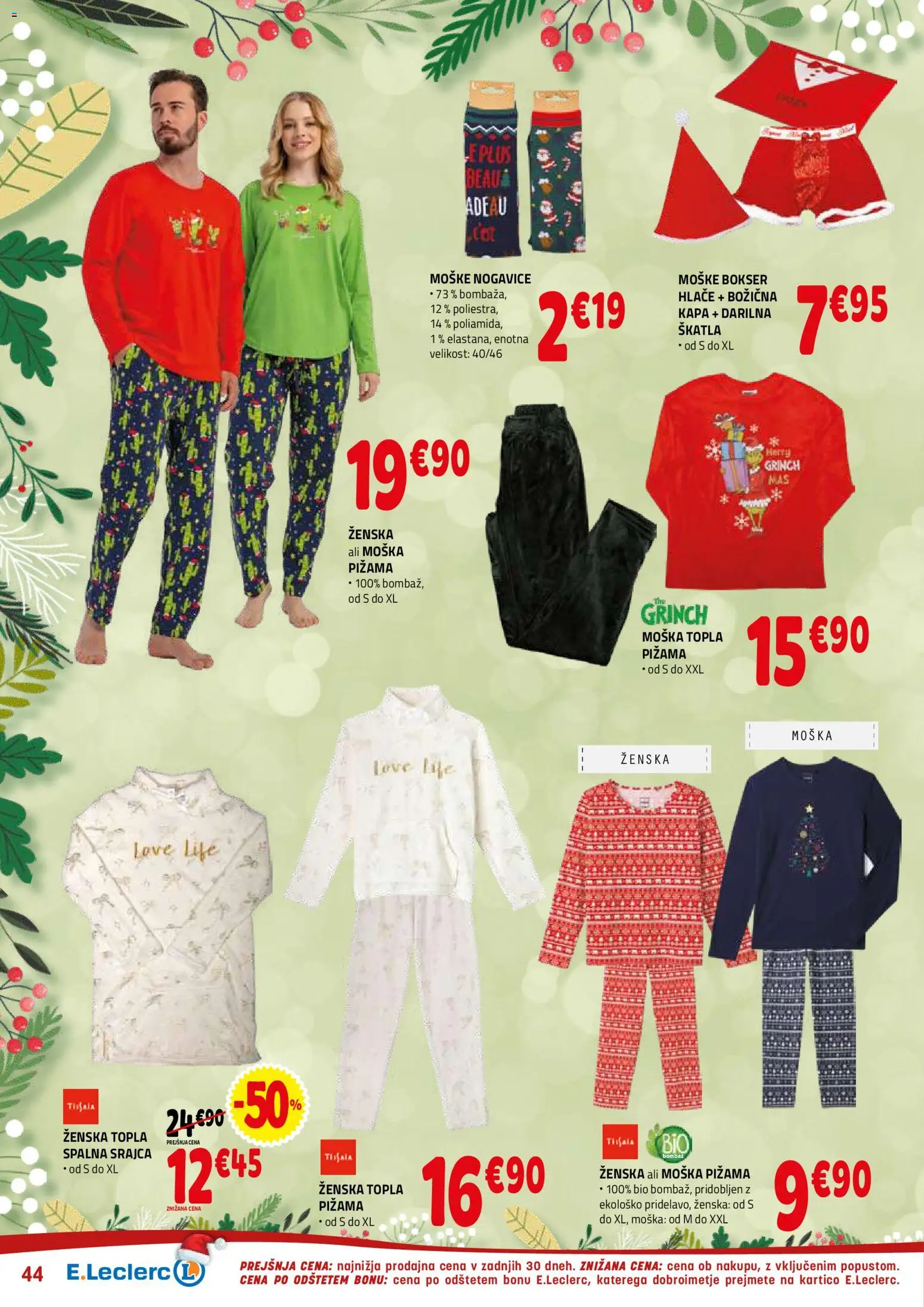 Novi E.leclerc katalog ponudbe – veljaven od 10.12.2025 | Stran: 44 | Izdelki: Srajca, Pižama, Hlace, Nogavice