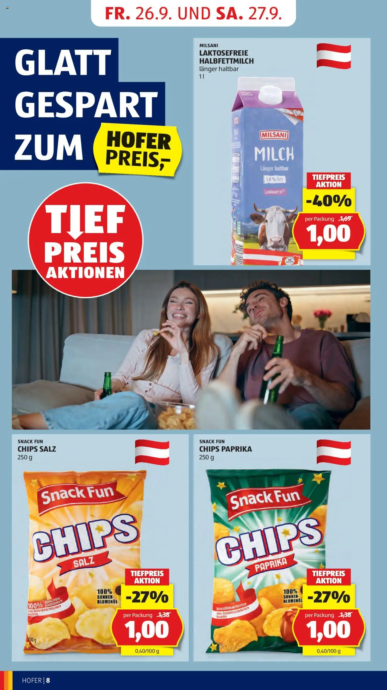 Hofer Flugblatt gültig ab 26.09.2025 | Seite: 10 | Produkte: Chips, Kartoffeln, Salz, Milch