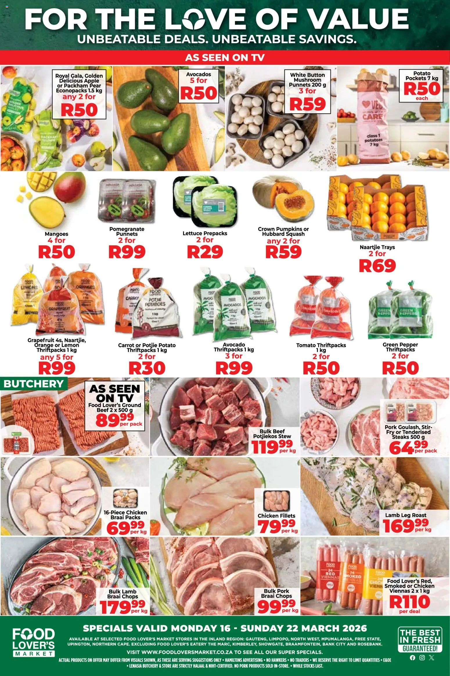 New Food Lover's Market catalogue – valid from 16.03.2026 | Page: 1 | Products: TV, Squash, Chicken, Pumpkins