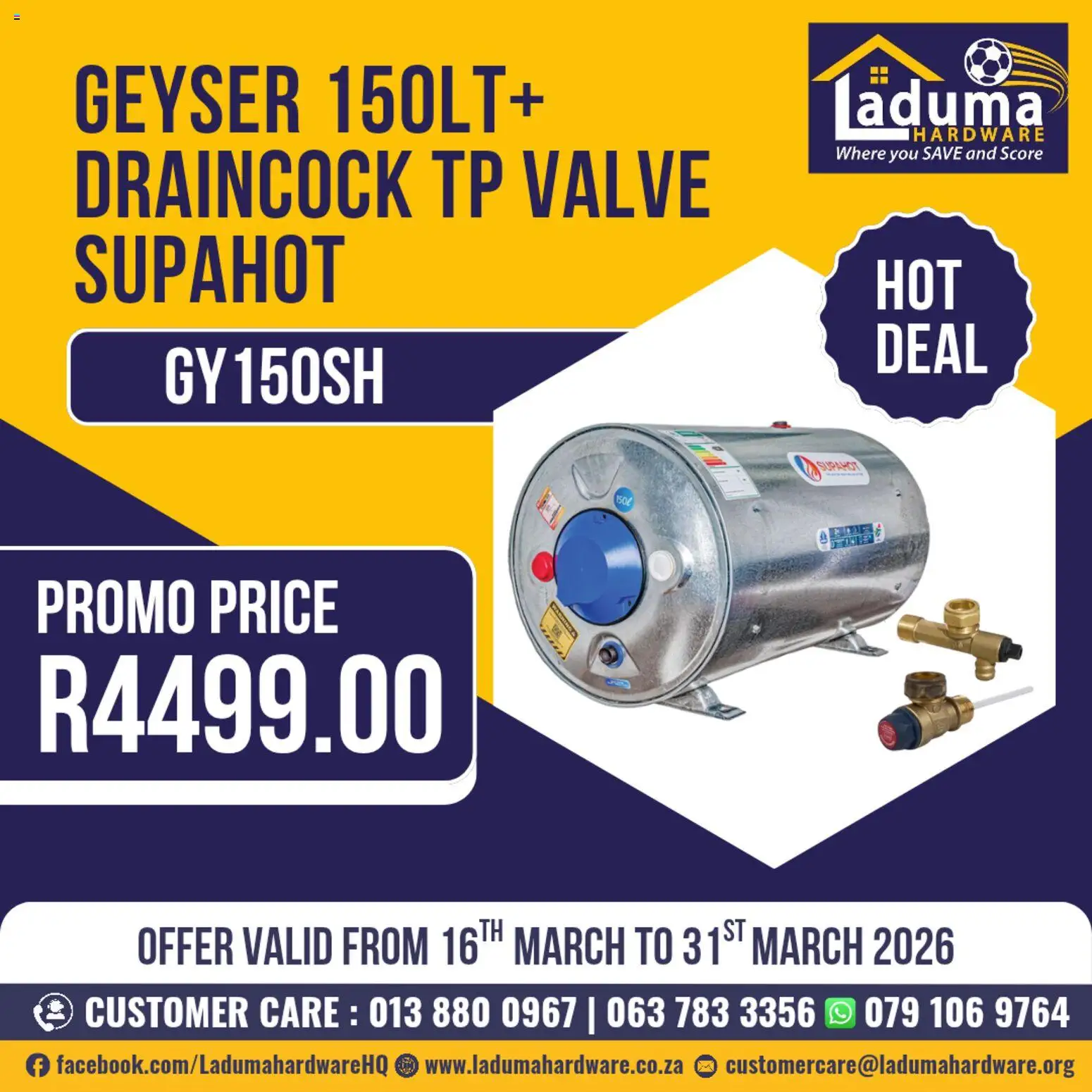 New Laduma Hardware catalogue – valid from 16.03.2026 | Page: 2 | Products: Geyser, Valve