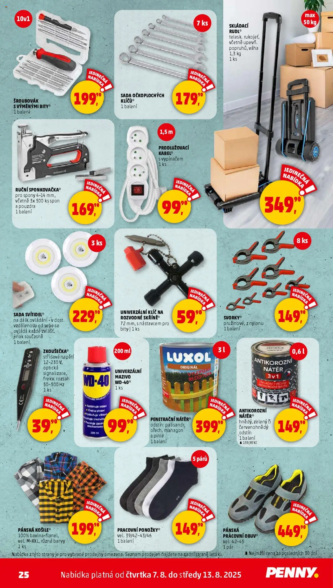 Penny Market leták - Čtvrtečník od 07.08.2025 | Strana: 25 | Produkty: Obuv, Váha, Barvy, Luxol