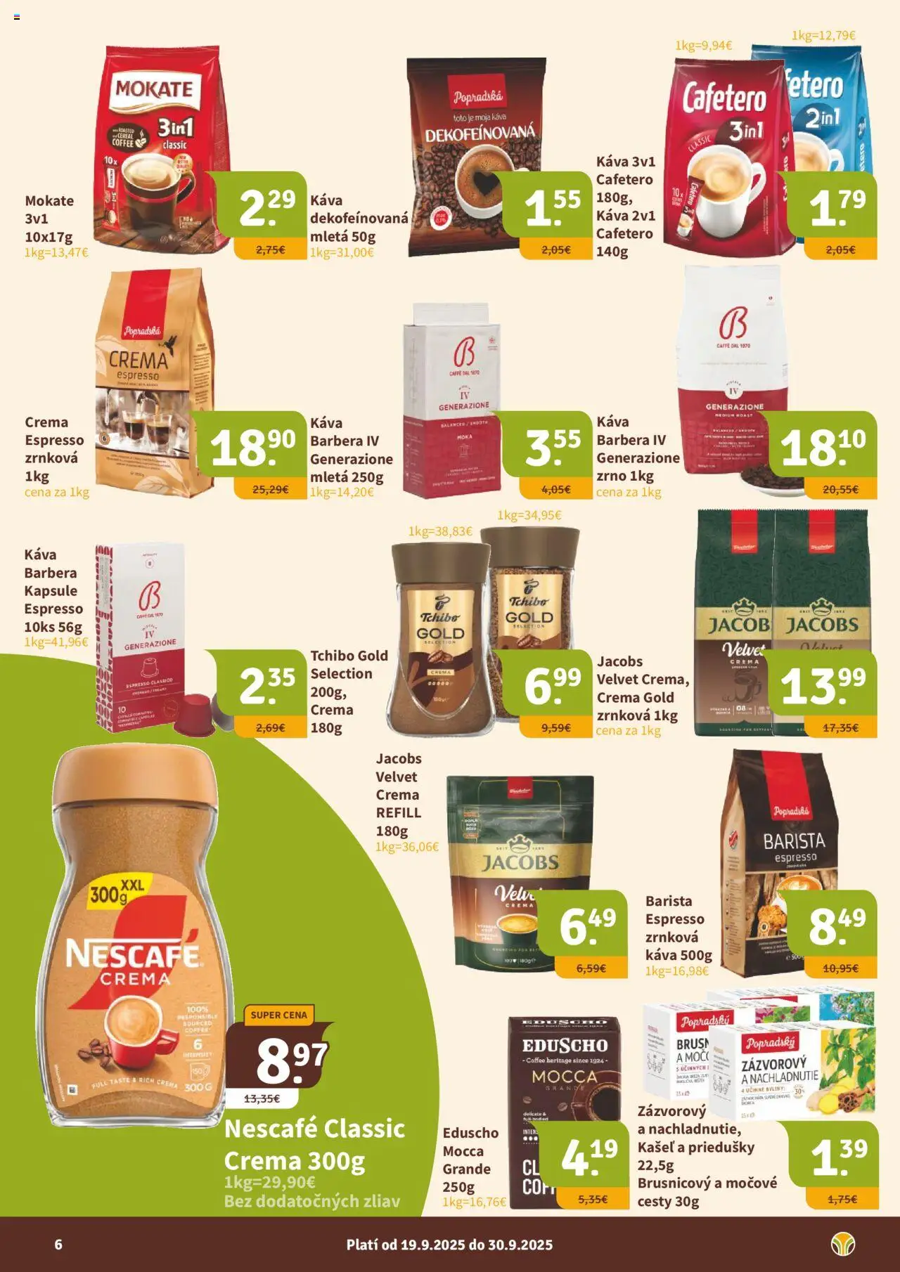 Nové Nitrazdroj akcie – leták je platný od 20.09.2025 | Strana: 6 | Produkty: Jacobs Velvet, Káva, Barista, Nescafé Classic
