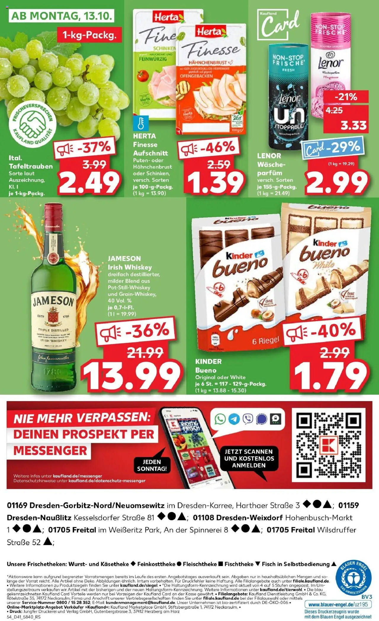 Kaufland prospekt Freital	 – gültig ab 09.10.2025 | Seite: 54 | Produkte: Lenor, Kinder bueno, Jameson, Schinken
