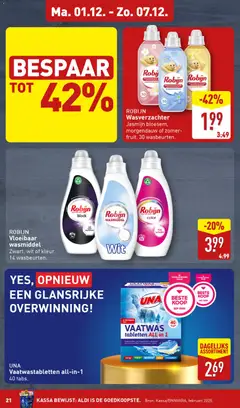 Aldi folder week 49 - Voorbeeld van een folder van Aldi, geldig van 01.12.2025 | Pagina: 21 | Producten: Wasmiddel, Wasverzachter, Robijn, Tablet
