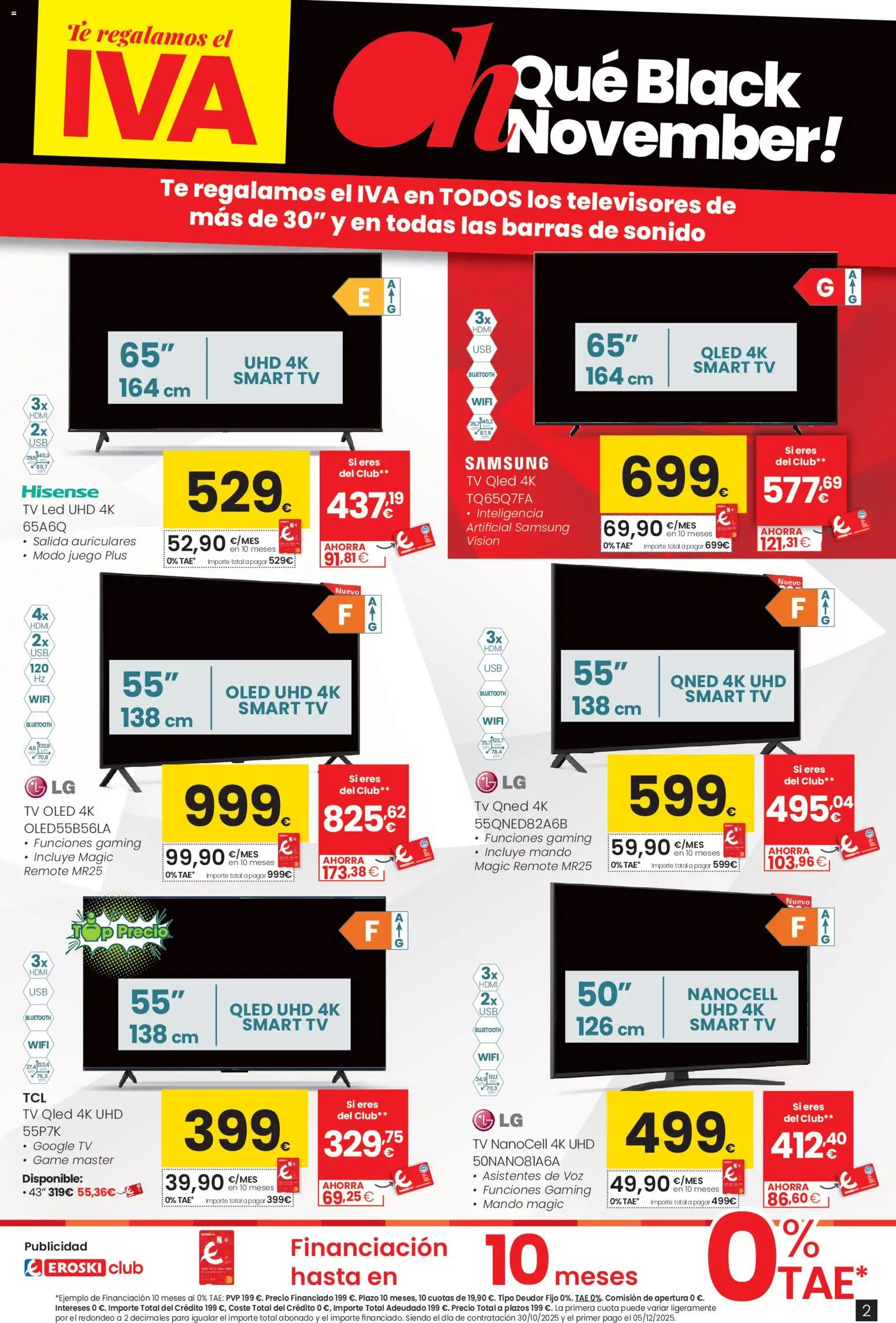 Eroski -  Black Friday │ válido desde el 30.10.2025 | Página: 2 | Productos: Barras de sonido, Té, Auriculares