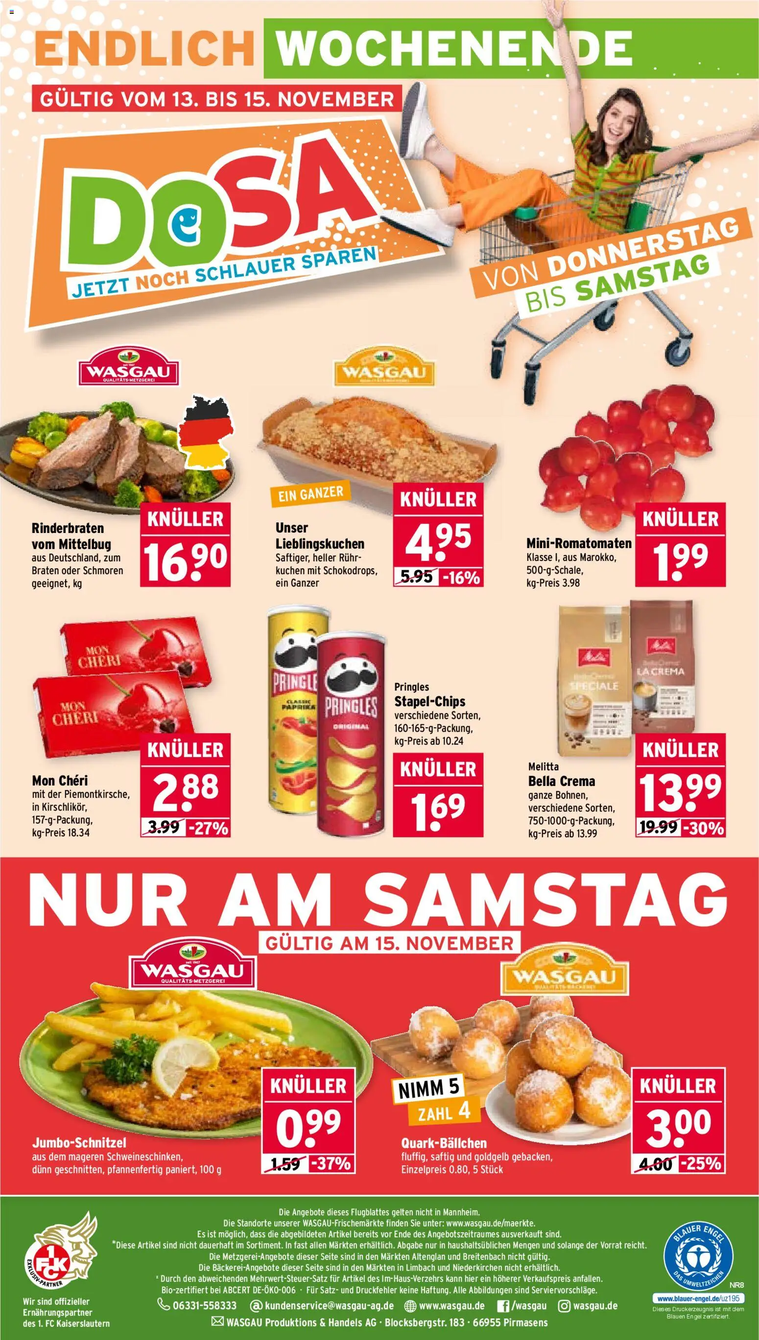 Wasgau Prospekt 	 – gültig ab 10.11.2025 | Seite: 24 | Produkte: Rinderbraten, Pringles, Kuchen, Mon cheri