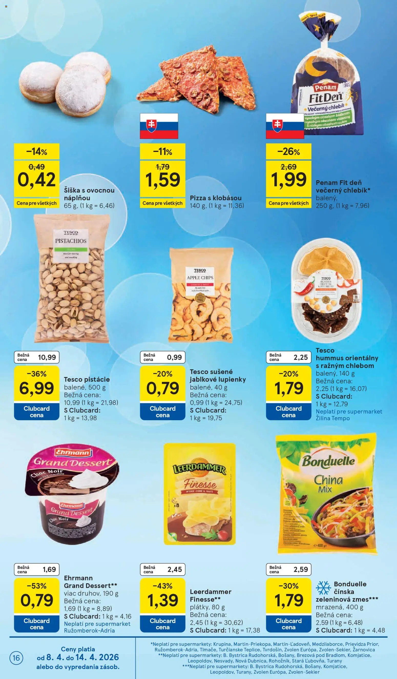 Nové Tesco akcie – leták je platný od 08.04.2026 | Strana: 16 | Produkty: Pizza, Apple, Pistácie
