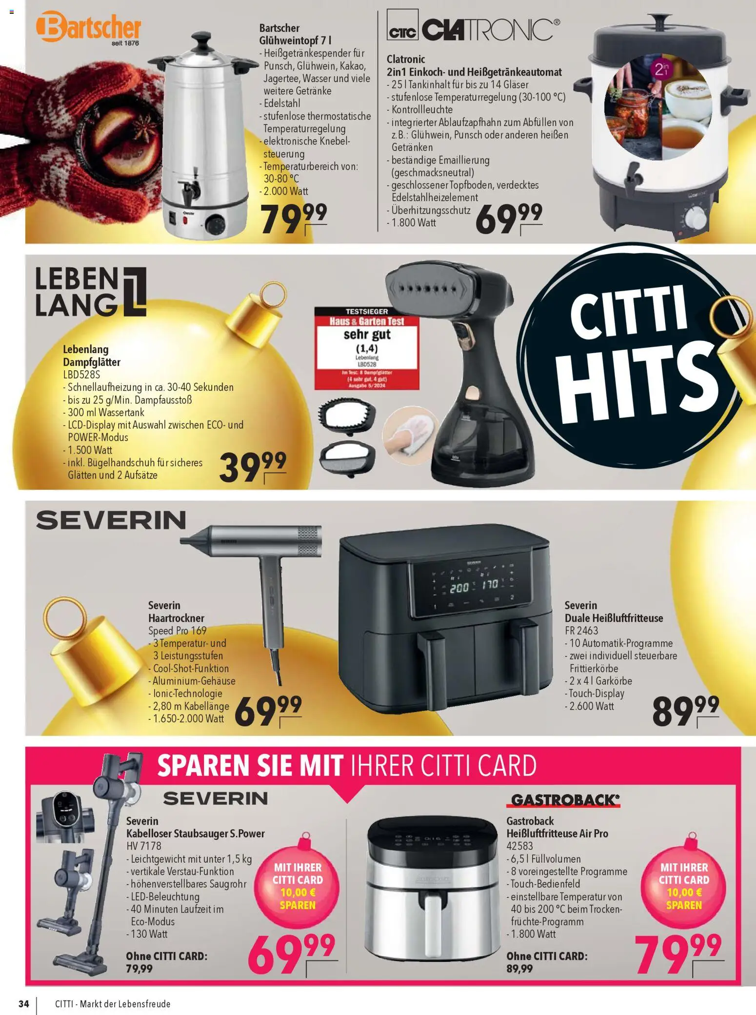 CITTI Markt Prospekt 	 – gültig ab 03.12.2025 | Seite: 38 | Produkte: Staubsauger, Haartrockner, Wasser, Heißluftfritteuse
