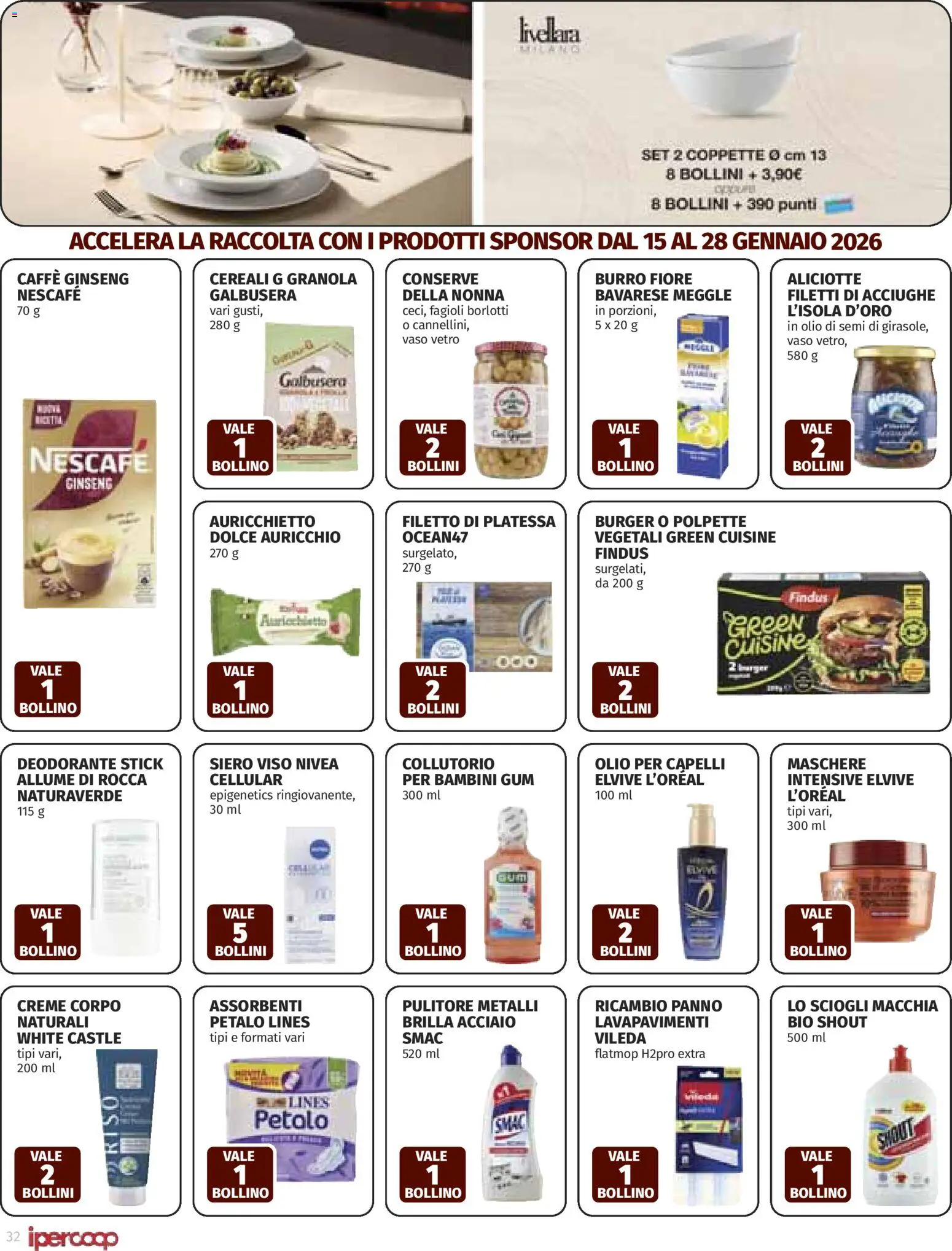 Volantino Ipercoop del 15.01.2026 | Pagina: 32 | Prodotti: Olio per capelli, Cereali, Acciughe, Polpette