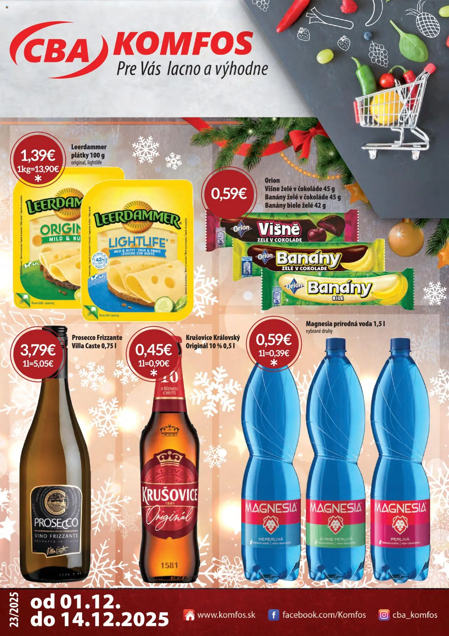 Nové CBA Komfos akcie – leták je platný od 01.12.2025 | Strana: 1 | Produkty: Víno, Prosecco, Krušovice, Višne