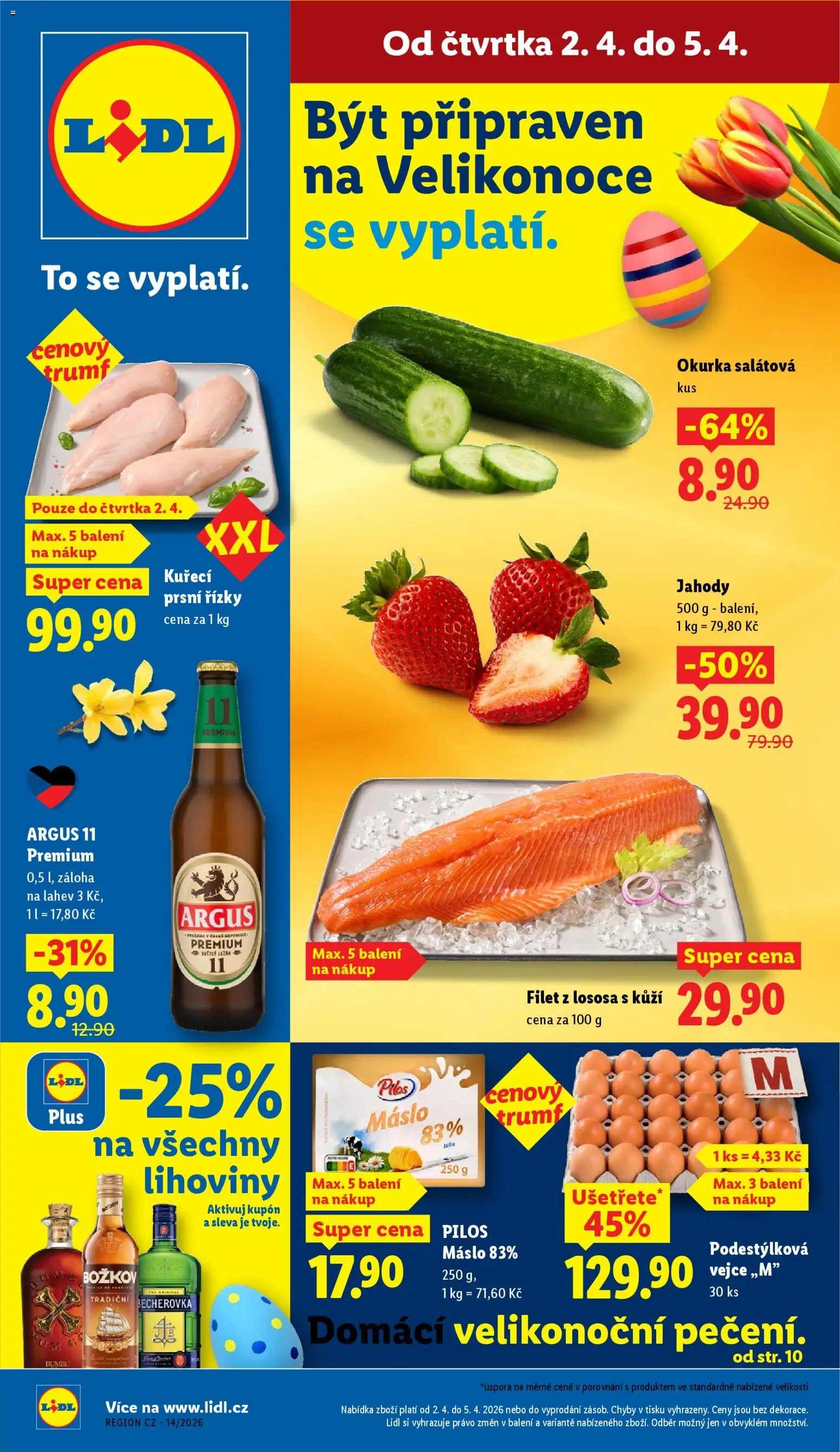Lidl leták od 02.04.2026 | Strana: 1 | Produkty: Kuřecí prsní řízky, Lihoviny, Božkov, Láhev