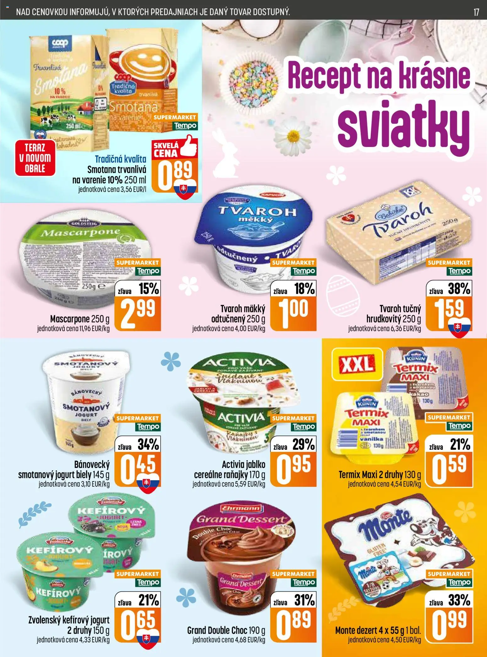 Nové COOP Jednota akcie – leták je platný od 31.03.2026 | Strana: 17 | Produkty: Jogurt, Smotana, Tvaroh, Kakao