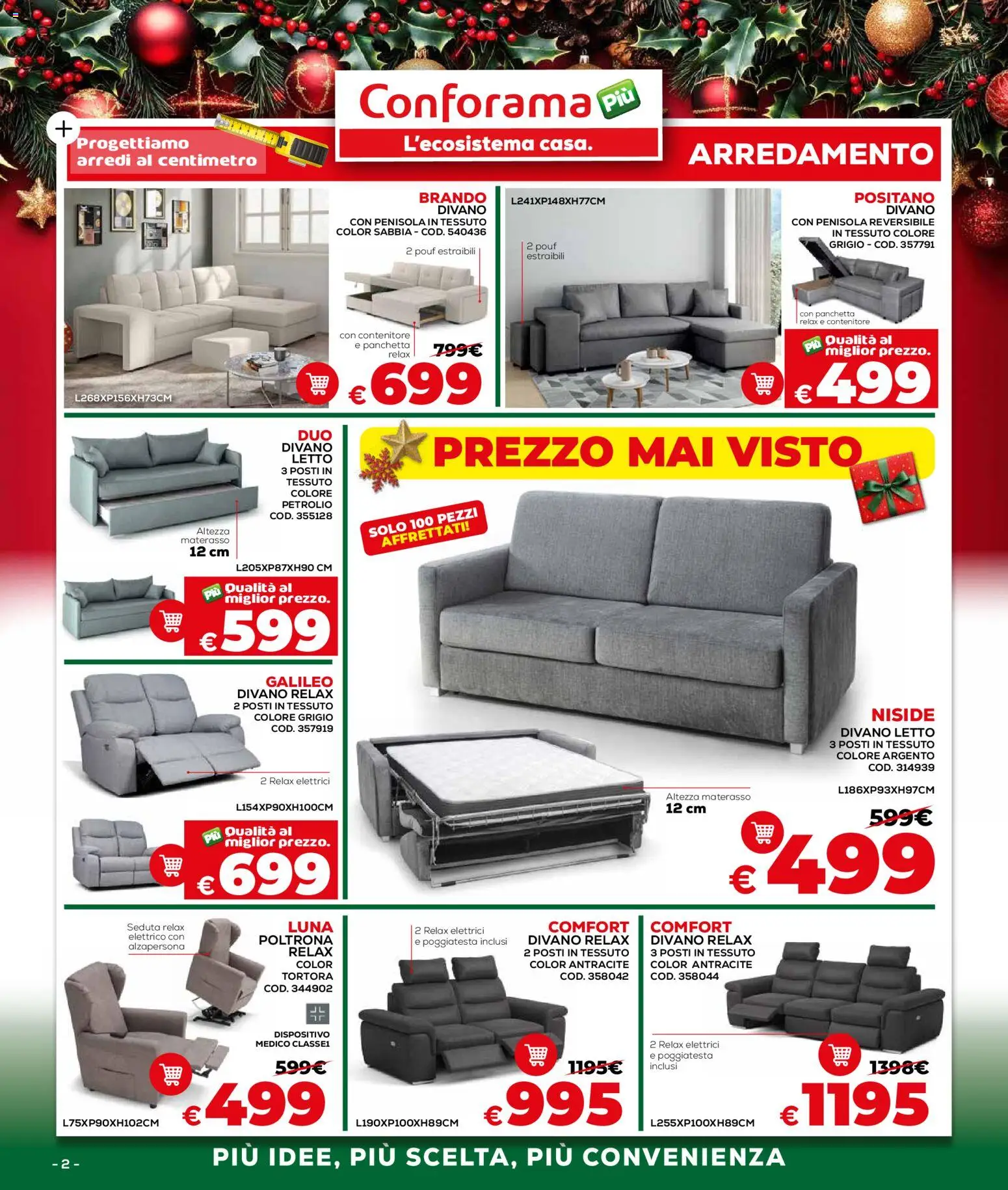 Volantino Conforama del 04.12.2025 | Pagina: 2 | Prodotti: Contenitore, Letto, Materasso, Divano
