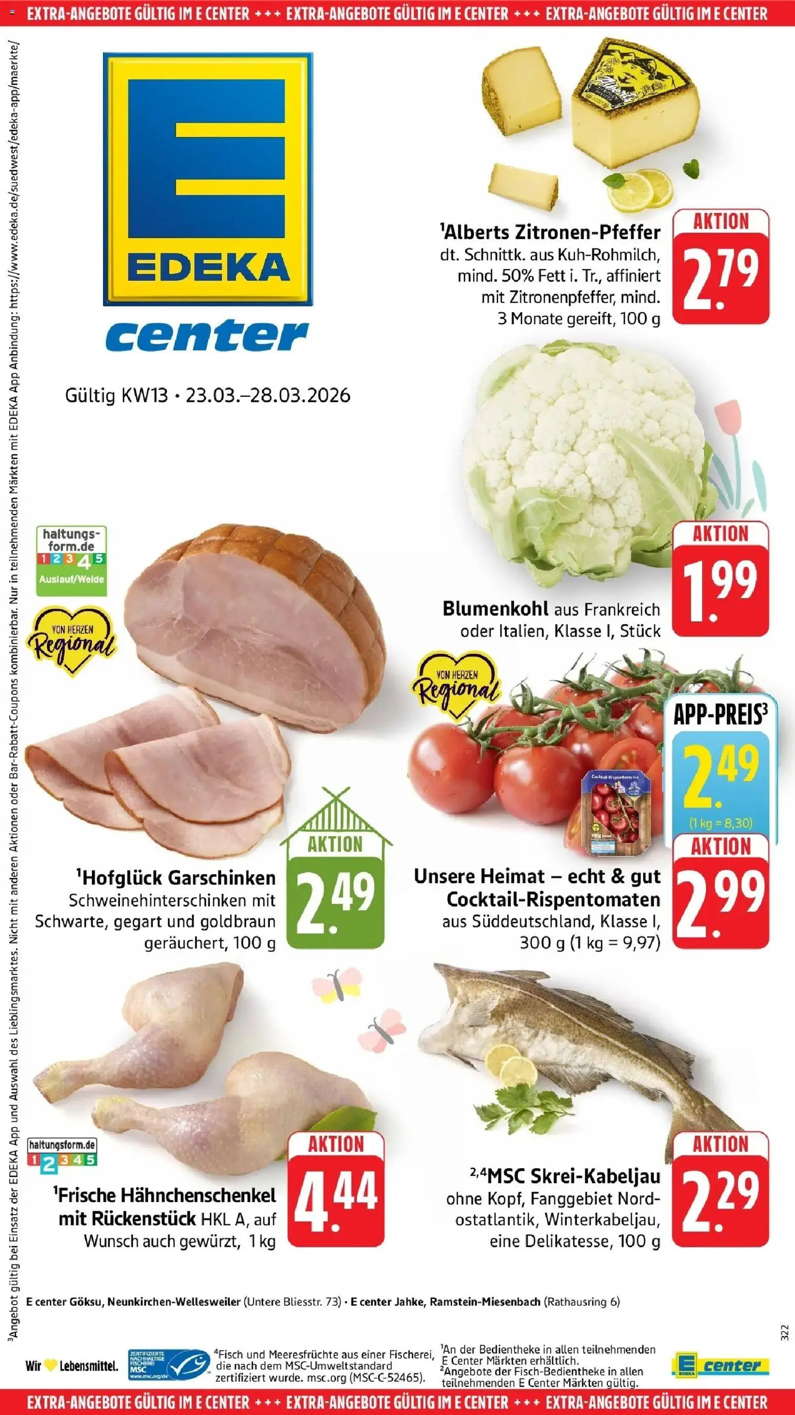 E center Prospekt Ramstein-Miesenbach	 – gültig ab 23.03.2026 | Seite: 45 | Produkte: Hahnchenschenkel, Meeresfrüchte, Blumenkohl