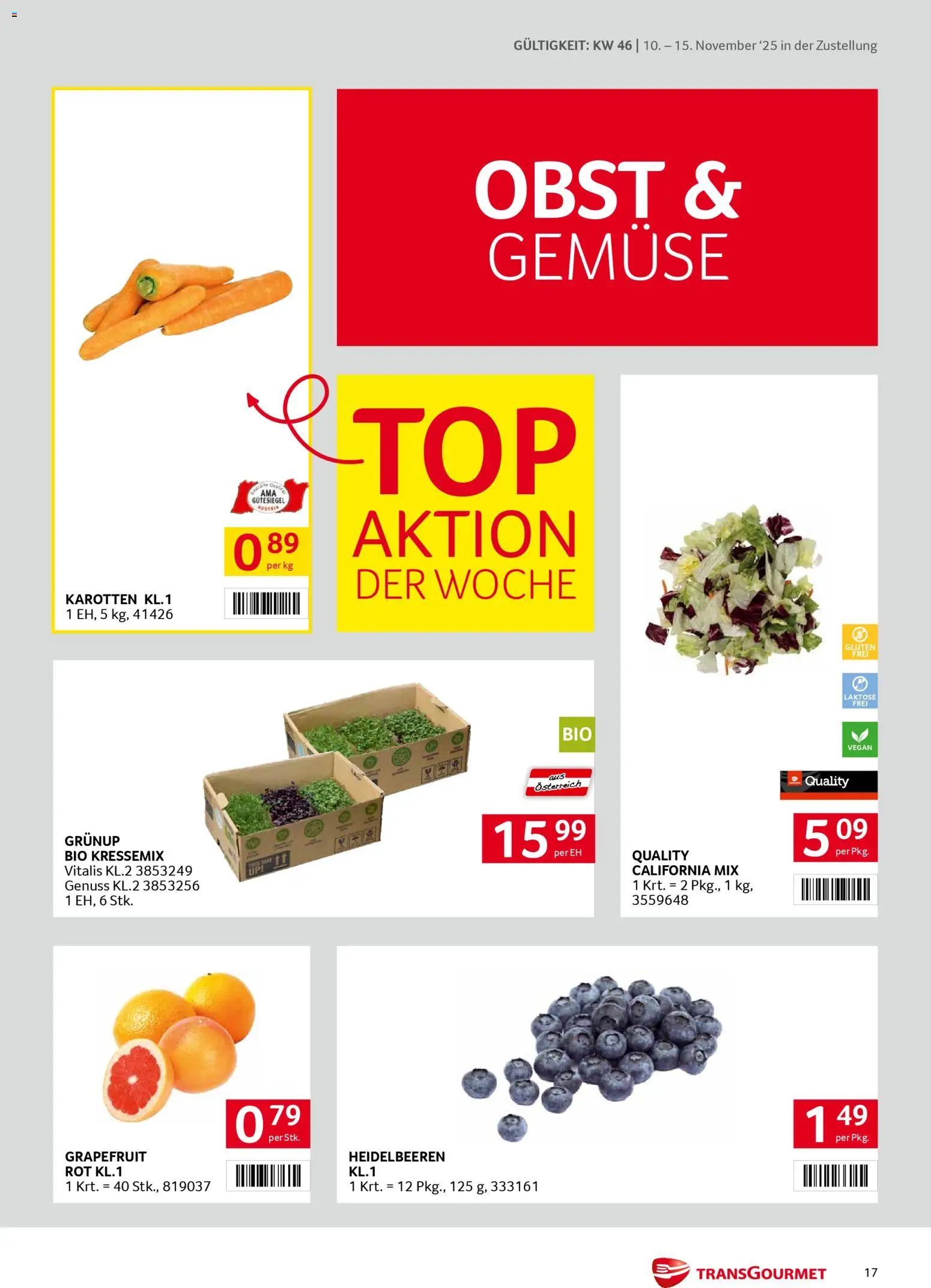 Transgourmet Zustellaktion gültig ab 10.11.2025 | Seite: 17 | Produkte: Grapefruit, Gemüse, Obst