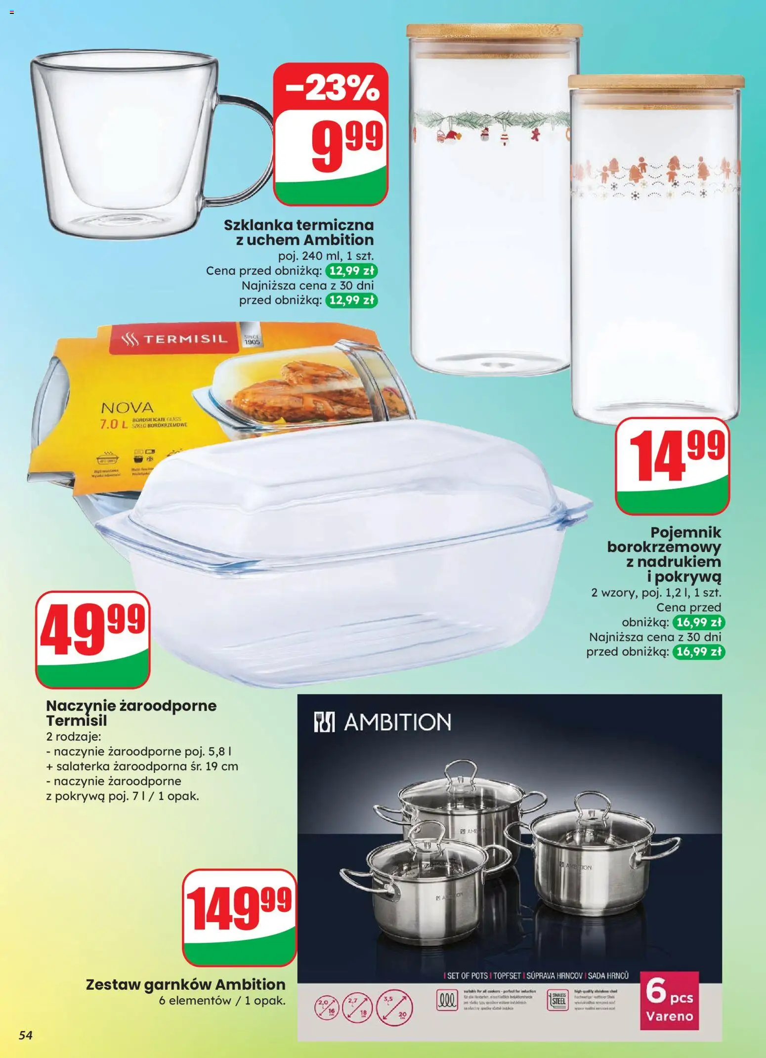 Dino Gazetka od 12.11.2025 | Strona: 54 | Produkty: Szklanka, Szklanka termiczna, Zestaw garnków ambition, Naczynie żaroodporne