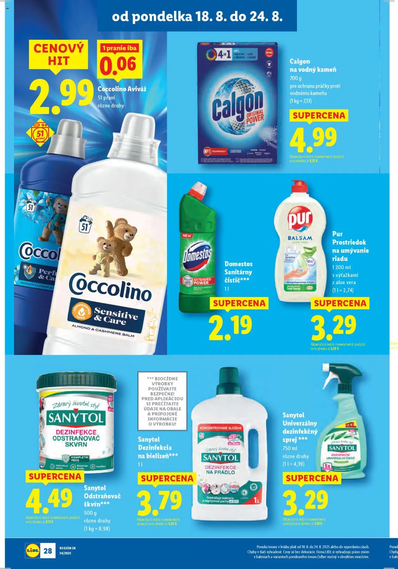 Lidl leták │ platný od 18.08.2025 | Strana: 28 | Produkty: Práčky, Prostriedok na umývanie riadu, Coccolino, Domestos