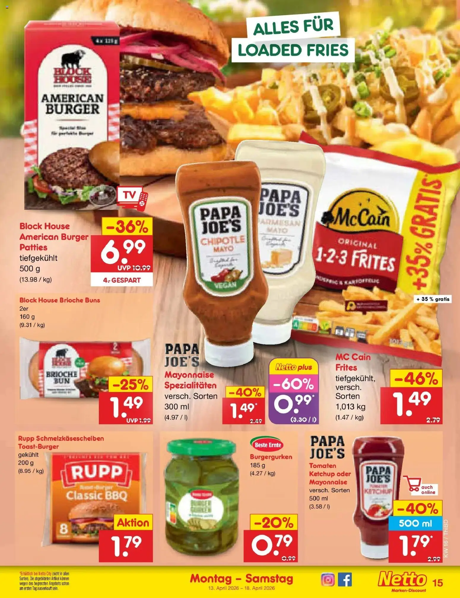 Netto Marken-Discount Prospekt Thiendorf	 – gültig ab 13.04.2026 | Seite: 17 | Produkte: Burger, Tomaten, McCain, Mayonnaise