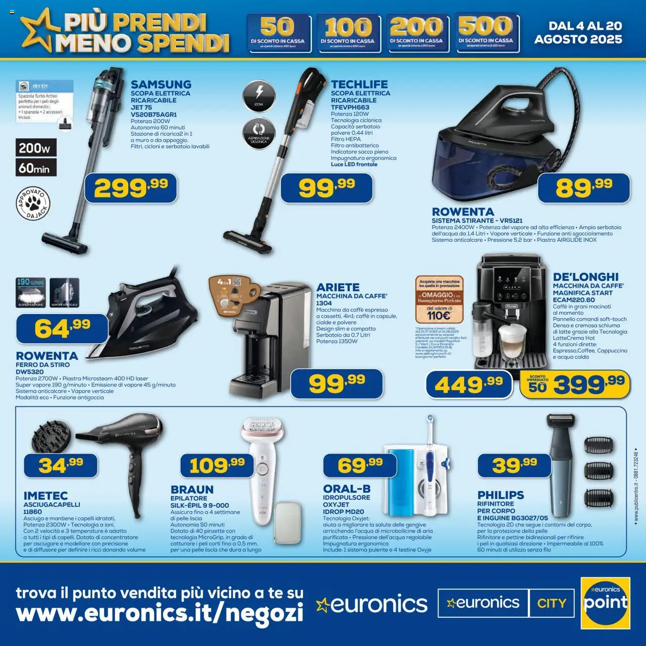 Volantino Euronics del 04.08.2025 | Pagina: 12 | Prodotti: Caffè, Acqua, Latte, Ferro da stiro