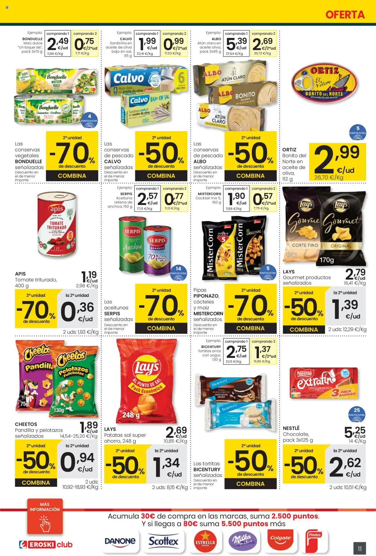 Eroski - Precio más bajo City │ válido desde el 02.10.2025 | Página: 11 | Productos: Leche, Chocolate con leche, Anchoa, Tomate triturado