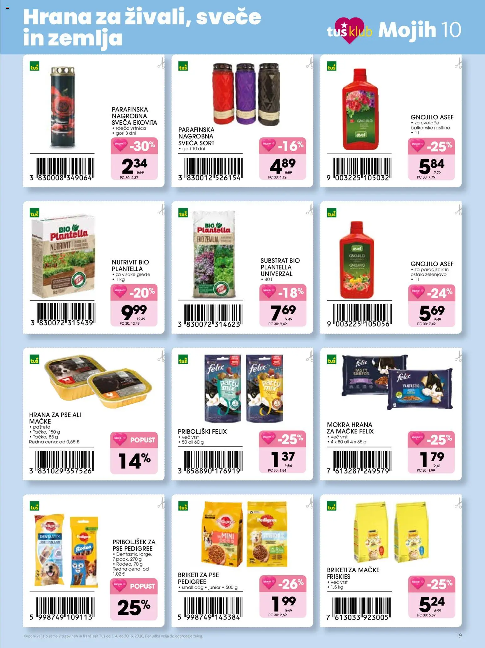 Novi Tuš katalog ponudbe – veljaven od 03.04.2026 | Stran: 19 | Izdelki: Hrana za pse, Žemlja, Priboljški, Svece