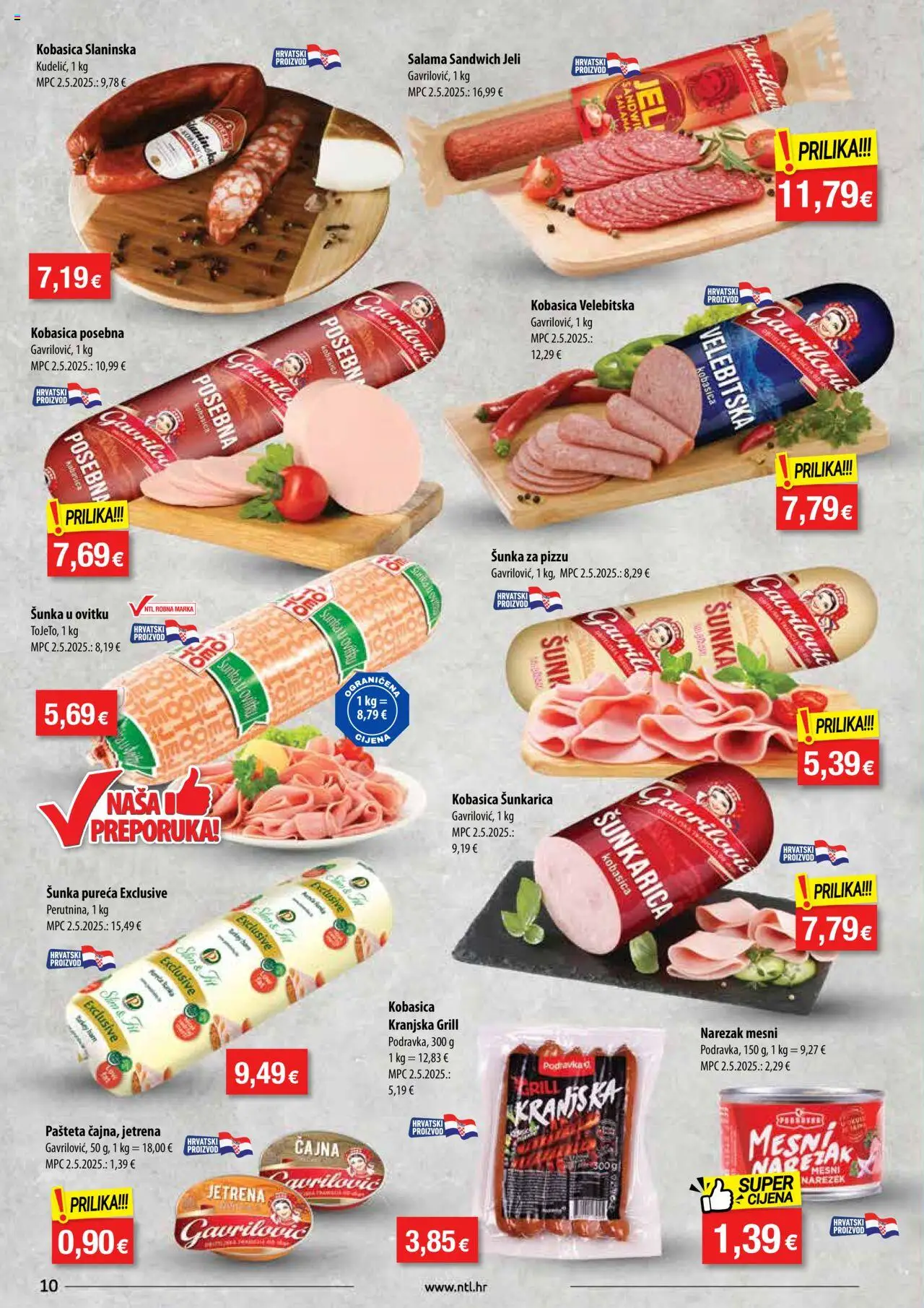 NTL katalog | vrijedi od 13.08.2025 | Stranica: 10 | Proizvodi: Šunka, Narezak, Pašteta, Kobasica
