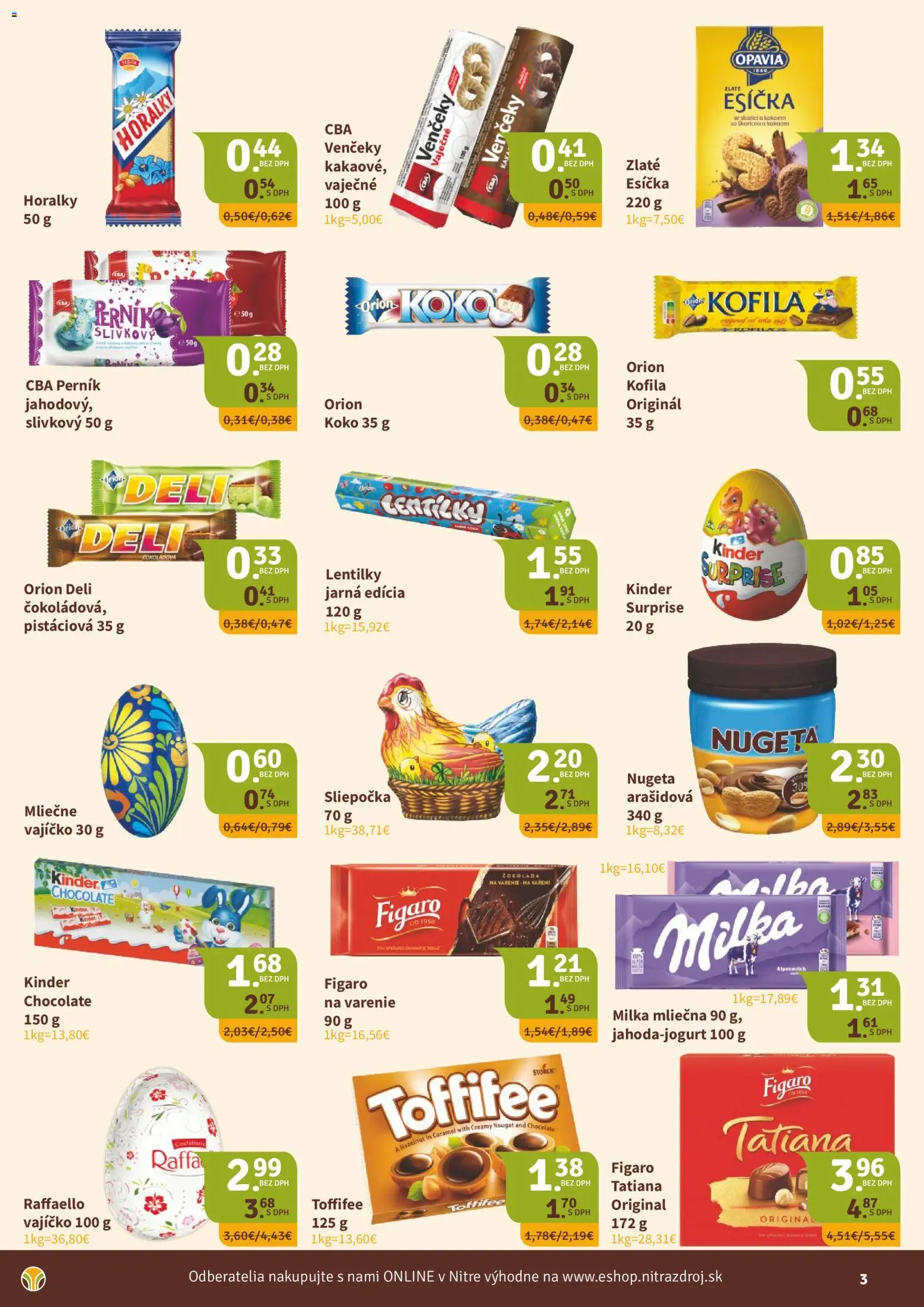 Nové Nitrazdroj akcie – leták je platný od 05.03.2026 | Strana: 3 | Produkty: Kinder, Toffifee, Milka, Horálky