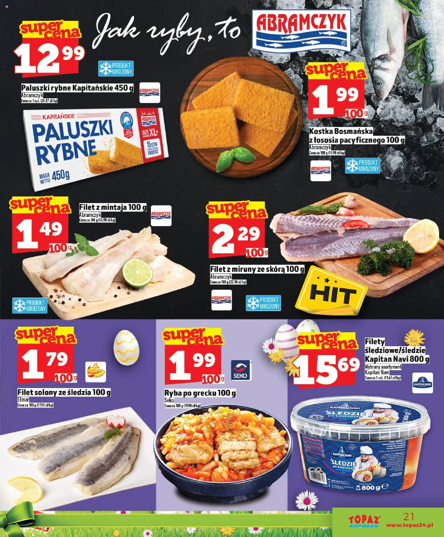 Topaz gazetka - Express od 26.03.2026 | Strona: 21 | Produkty: Paluszki rybne, Ryba po grecku, Paluszki, Ryba