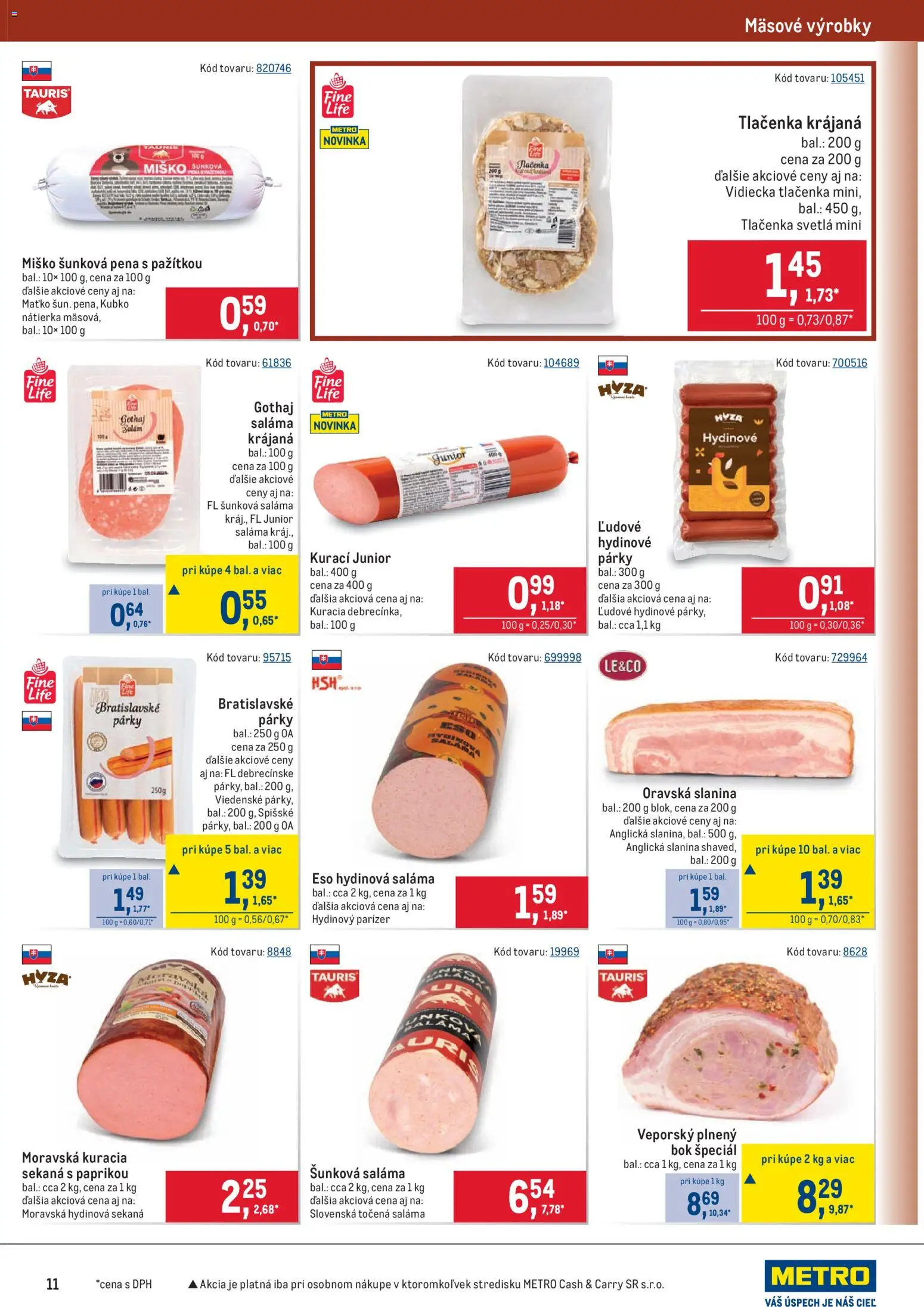 Nové Metro akcie – leták je platný od 02.01.2026 | Strana: 11 | Produkty: Saláma, Slanina, Párky, Svetlá