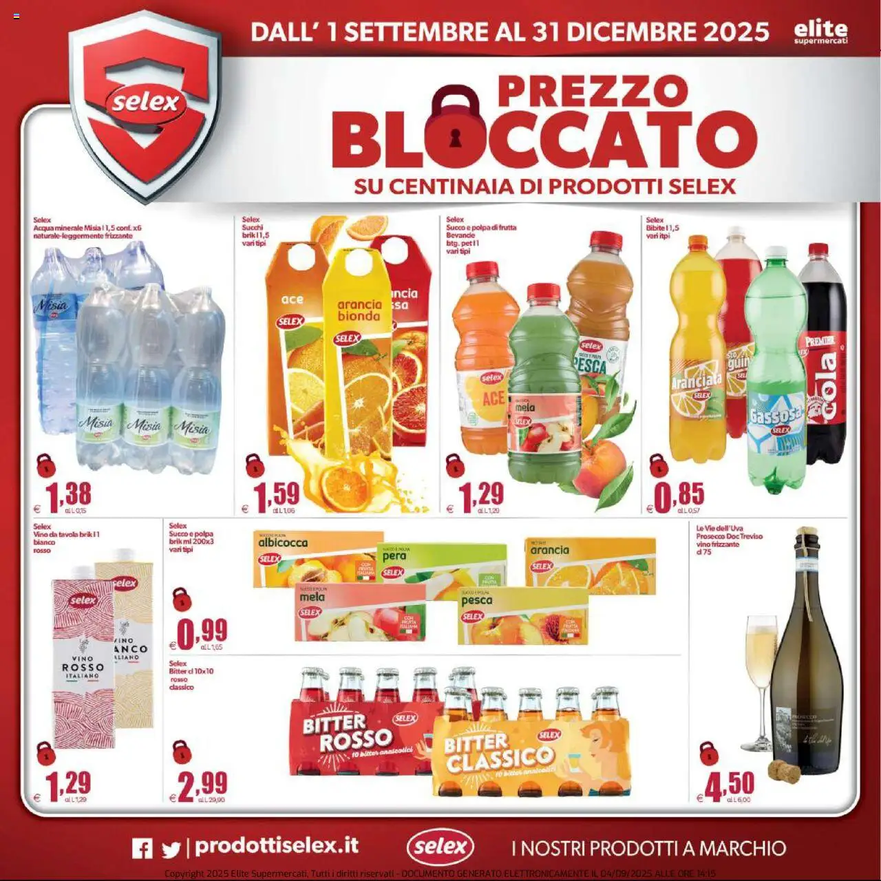Volantino Elite Supermercati del 01.09.2025 | Pagina: 4 | Prodotti: Acqua, Pesca, Pera, Arancia