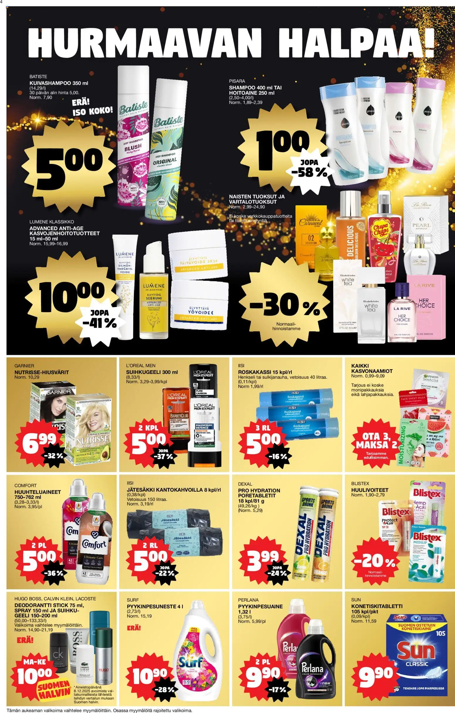 Tokmanni - Tarjoussanomat – voimassa 22.12.2025 alkaen | Sivu: 4 | Tuotteet: Hoitoaine, Suihkugeeli, Deodorantti, Seerumi