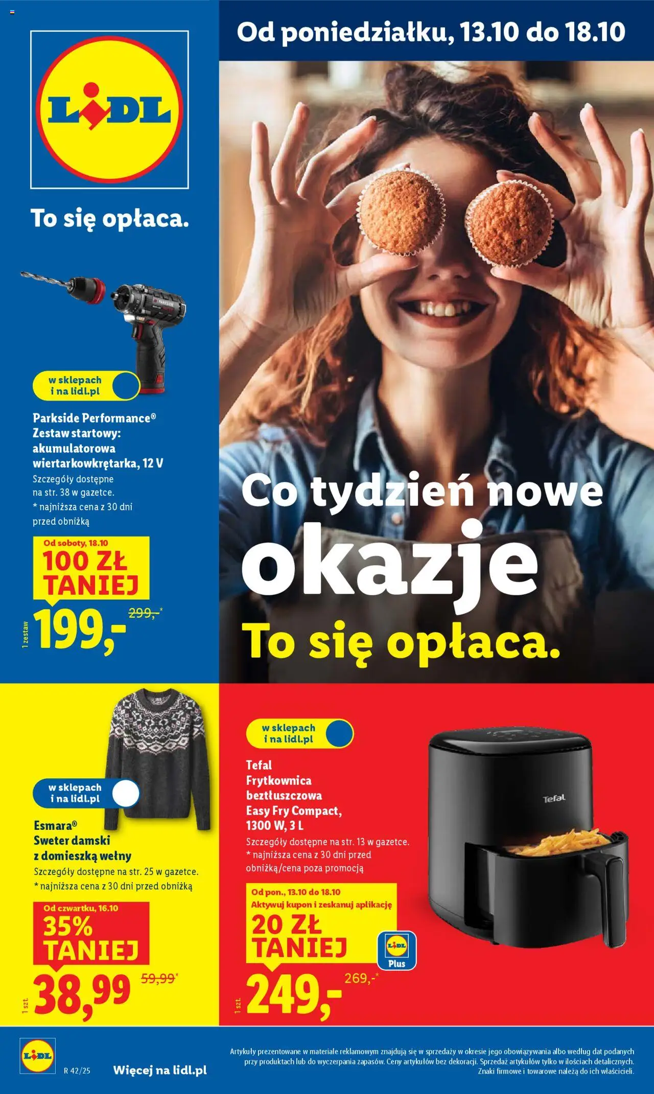Lidl Katalog od 13.10.2025 | Strona: 1 | Produkty: Sweter, Frytkownica, Frytkownica beztłuszczowa, Tefal