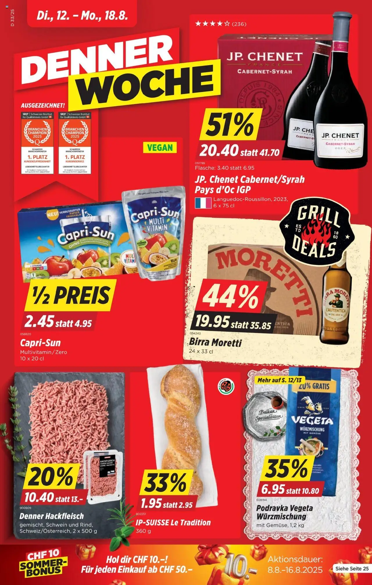 Denner Aktionen ab 12.08.2025 | Seite: 1 | Produkte: Gemüse, Grill