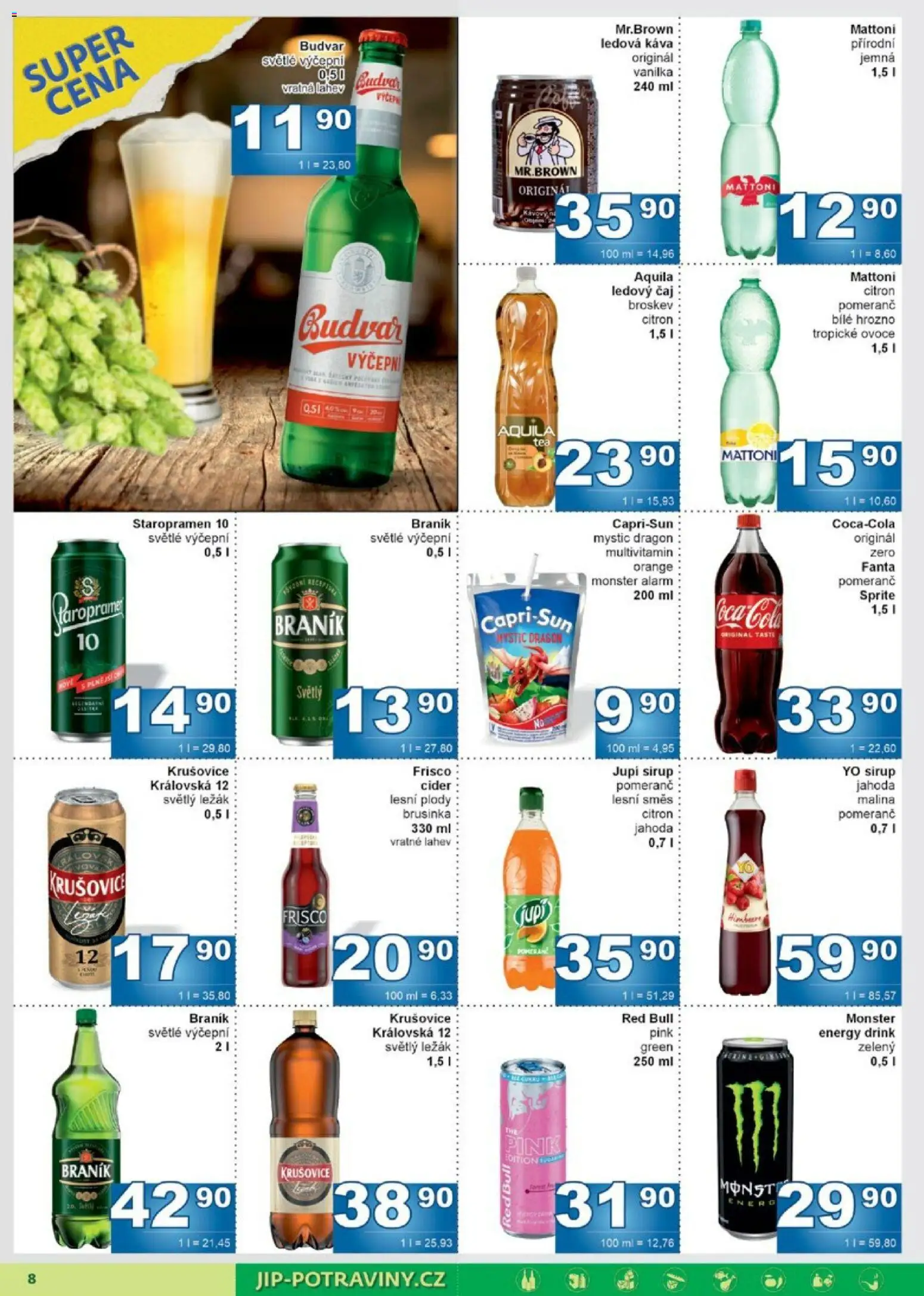 Jip leták od 08.04.2026 | Strana: 8 | Produkty: Mattoni, Red Bull, Láhev, Energy drink
