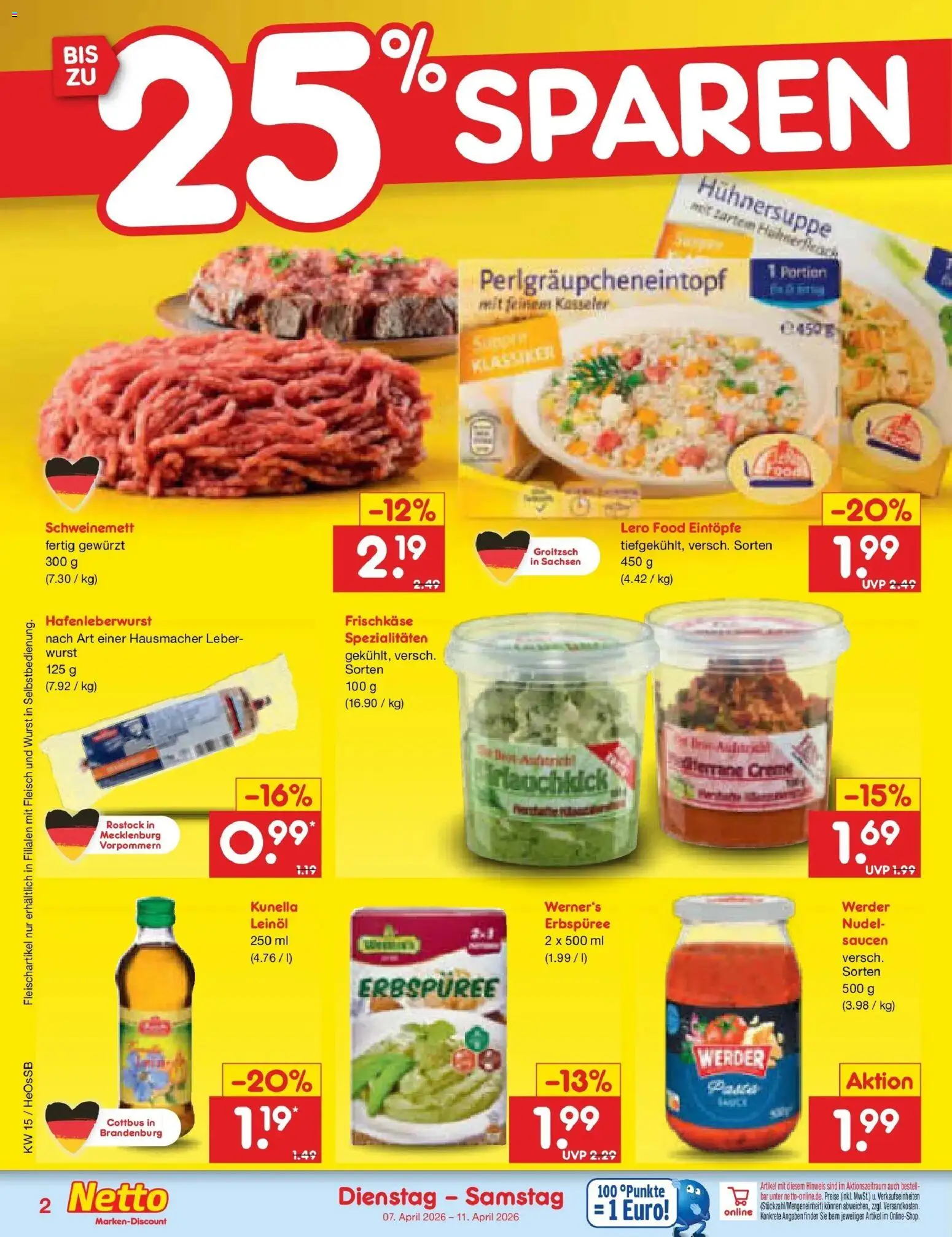 Netto Marken-Discount Prospekt Kröpelin	 – gültig ab 05.04.2026 | Seite: 26 | Produkte: Leinöl, Wurst, Fleisch, Frischkase