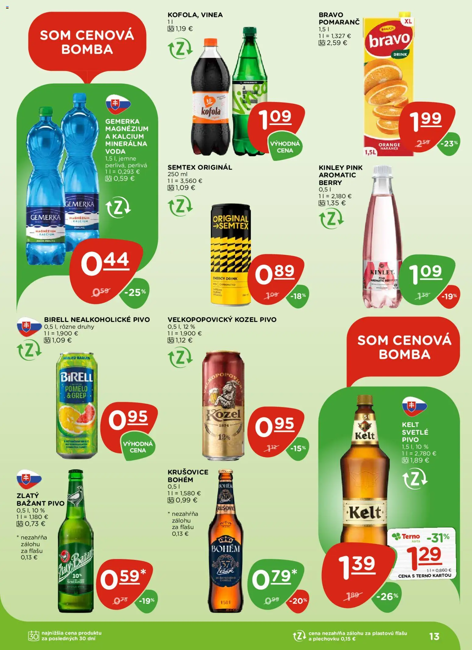 Nové Terno akcie – leták je platný od 06.11.2025 | Strana: 13 | Produkty: Pivo, Birell, Kelt, Pomelo