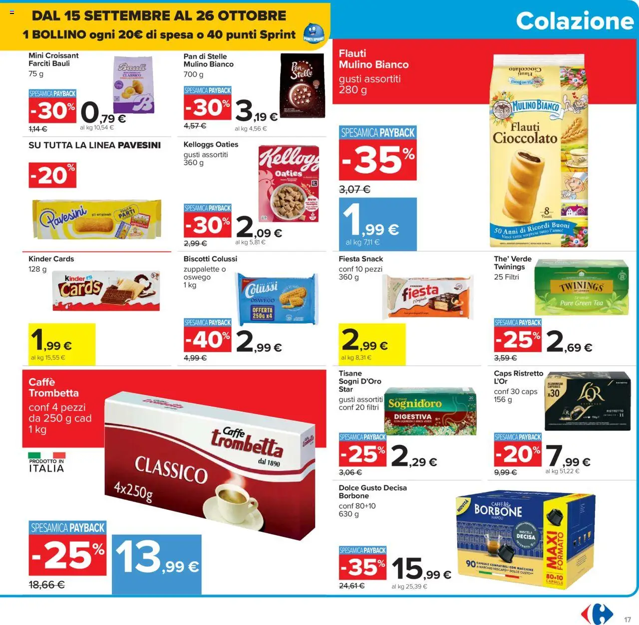 Volantino Carrefour del 10.10.2025 | Pagina: 17 | Prodotti: Caffè, Tè, Biscotti, Croissant