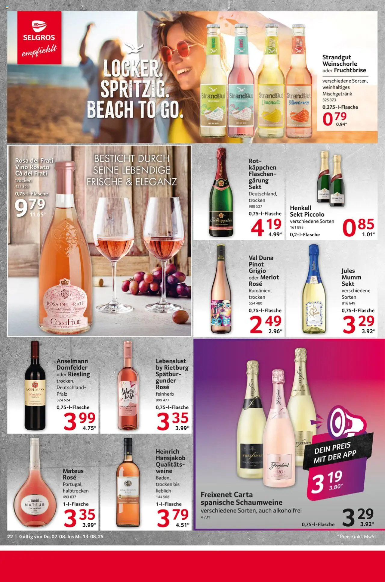 Selgros Prospekt 	 - gültig ab dem 07.08.2025 | Seite: 22 | Produkte: Rotkappchen sekt, Sekt, Merlot, Limoncello