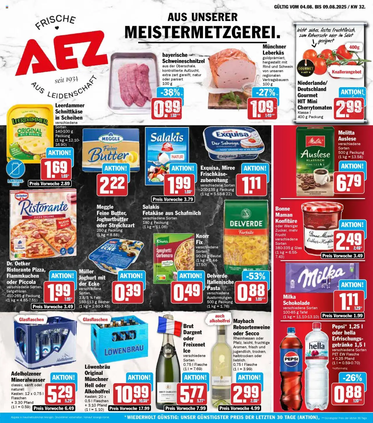 AEZ Prospekt 	 - gültig ab dem 04.08.2025 | Seite: 1 | Produkte: Hella, Salami, Pizza, Salat