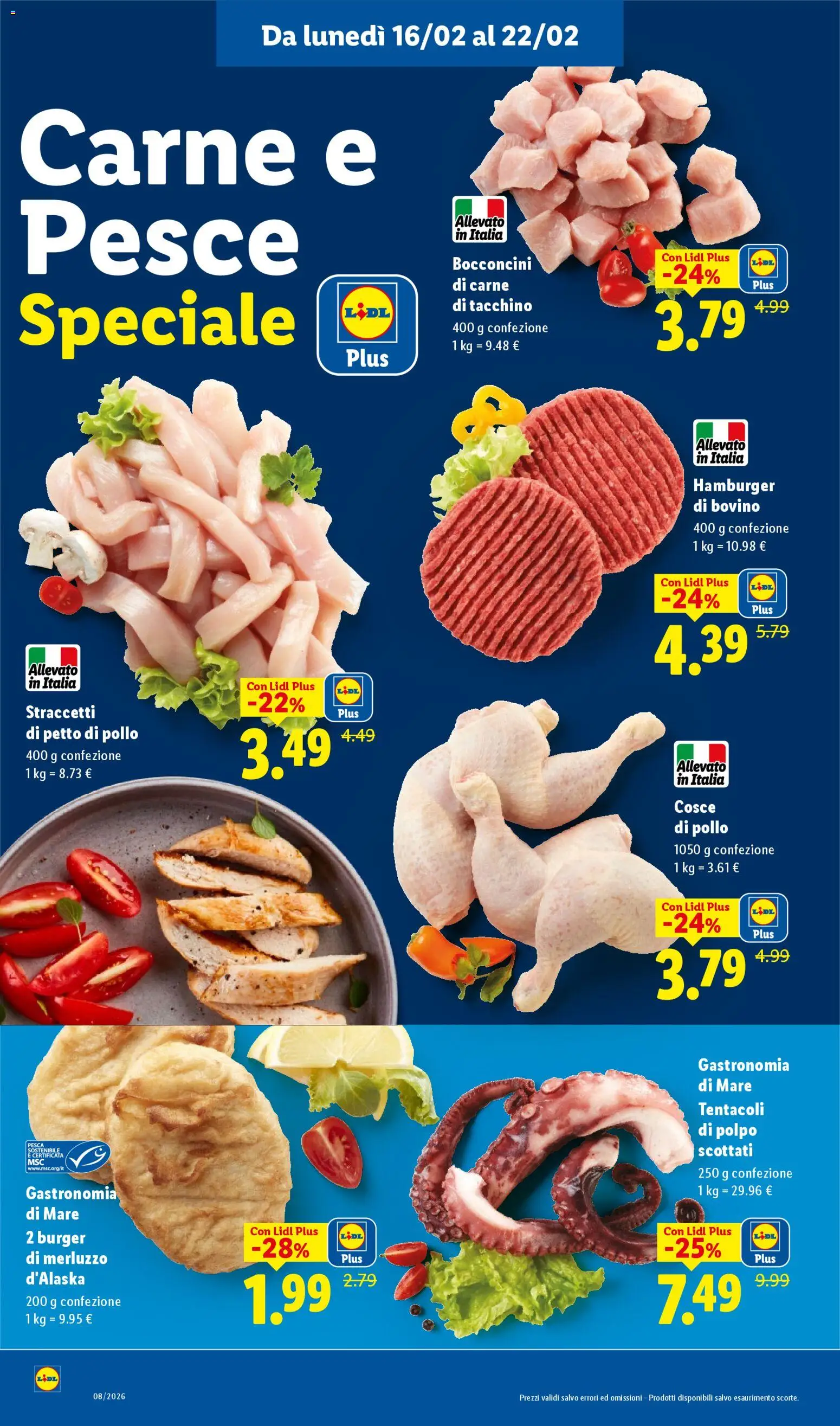 Volantino Lidl del 16.02.2026 | Pagina: 4 | Prodotti: Merluzzo, Polpo, Pesca, Cosce di pollo
