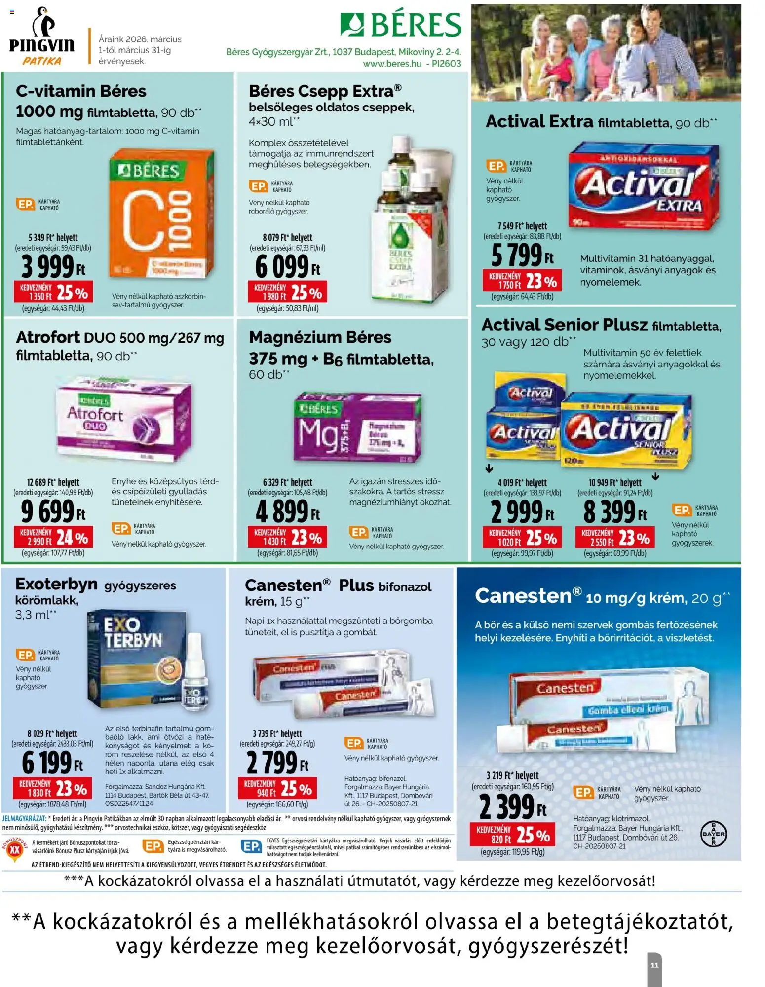 Pingvin Patika akciós ujság - amely érvényes a következő dátumtól: 01.03.2026 | Oldal: 11 | Termékek: Béres csepp, Gomba, Bor, Multivitamin