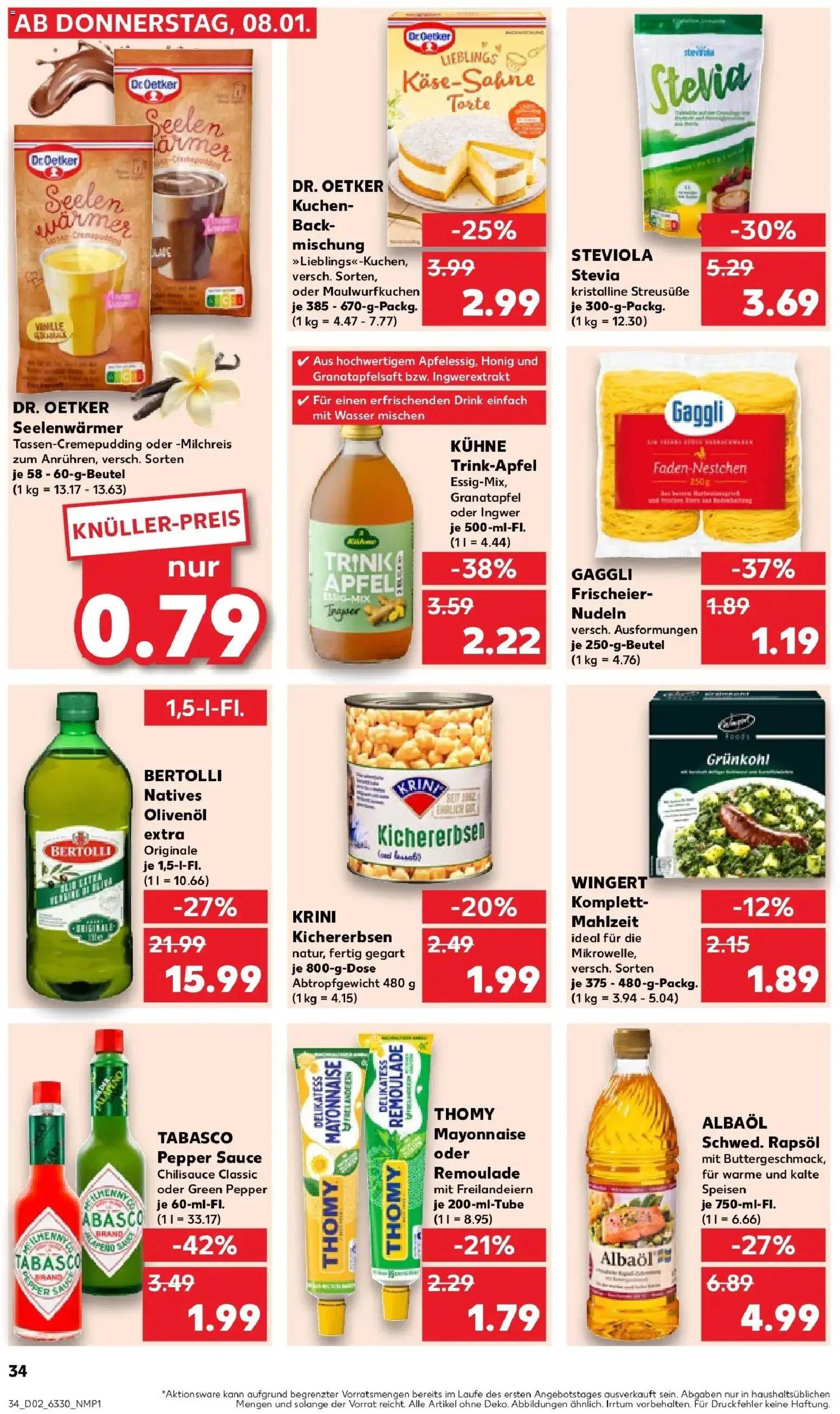Kaufland prospekt Hamburg	 – gültig ab 08.01.2026 | Seite: 34 | Produkte: Rapsöl, Olivenol, Wasser, Kuchen