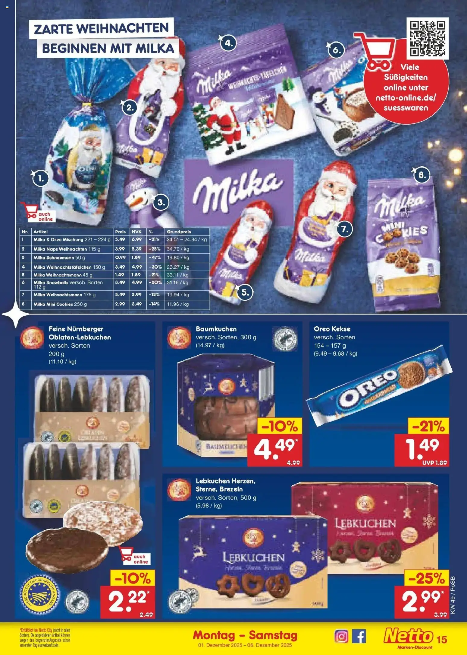 Netto Marken-Discount prospekt Amberg	 – gültig ab 01.12.2025 | Seite: 15 | Produkte: Milka, Süßigkeiten, Kekse