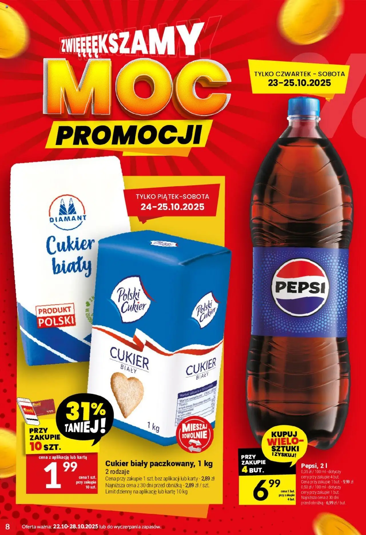 Twój Market Gazetka od 22.10.2025 | Strona: 8 | Produkty: Karta, Pepsi, Cukier biały, Cukier