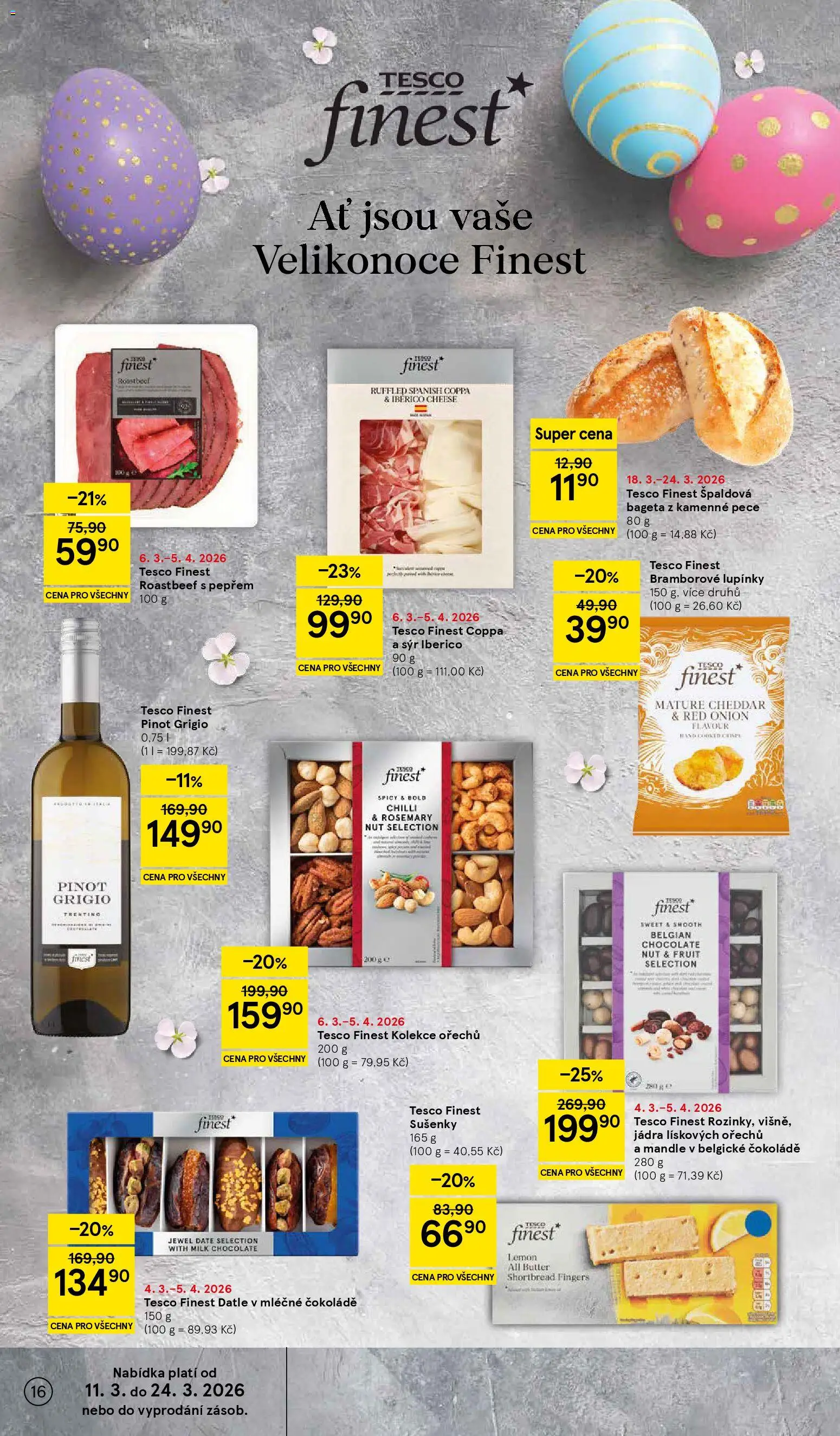 Tesco leták - Hypermarket od 18.03.2026 | Strana: 16 | Produkty: Bageta, Pinot Grigio, Cheddar, Sušenky