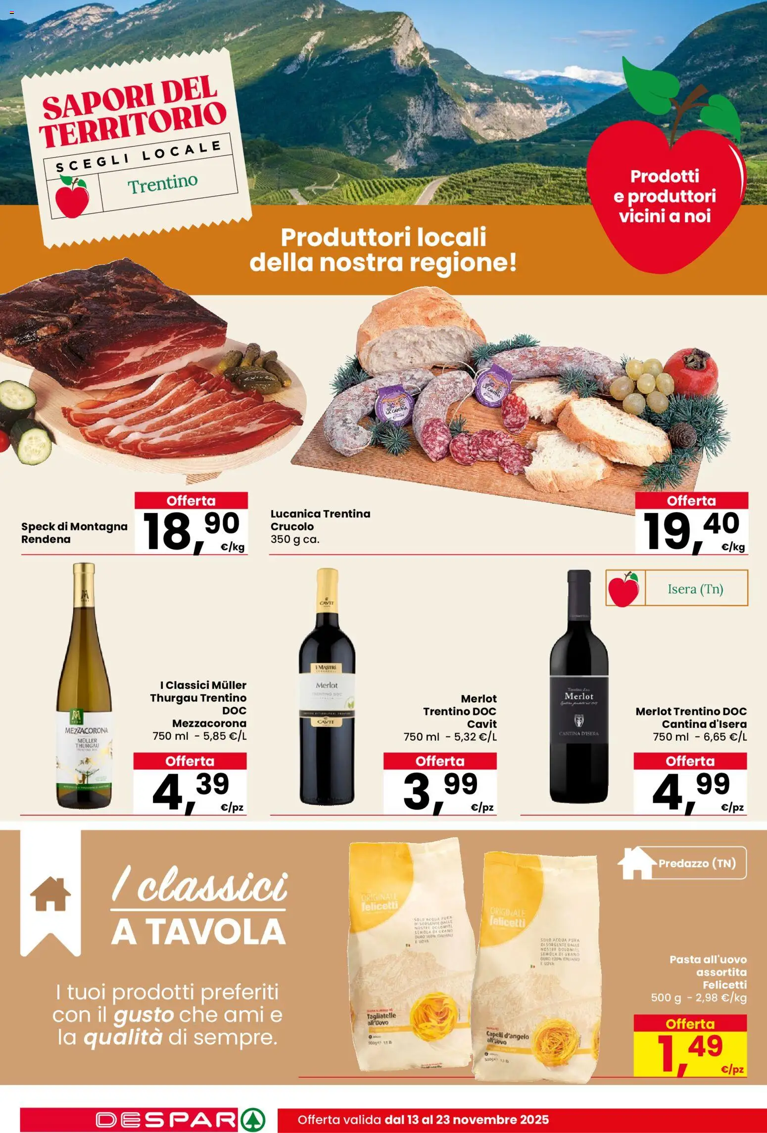 Volantino Despar del 13.11.2025 | Pagina: 12 | Prodotti: Speck, Uova, Tagliatelle, Pasta