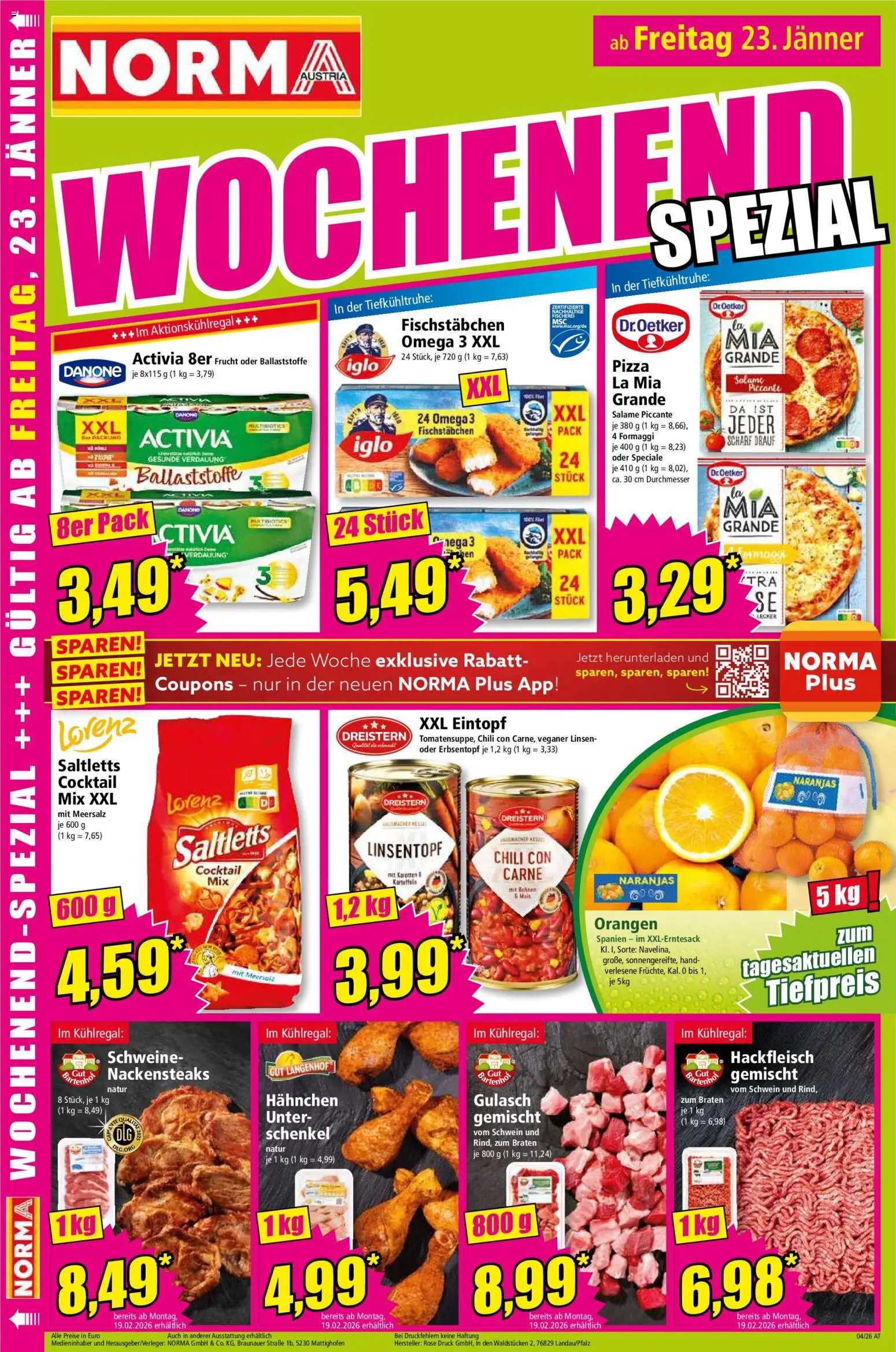 Norma Flugblatt gültig ab 19.01.2026 | Seite: 18 | Produkte: Chili, Pizza, Orangen