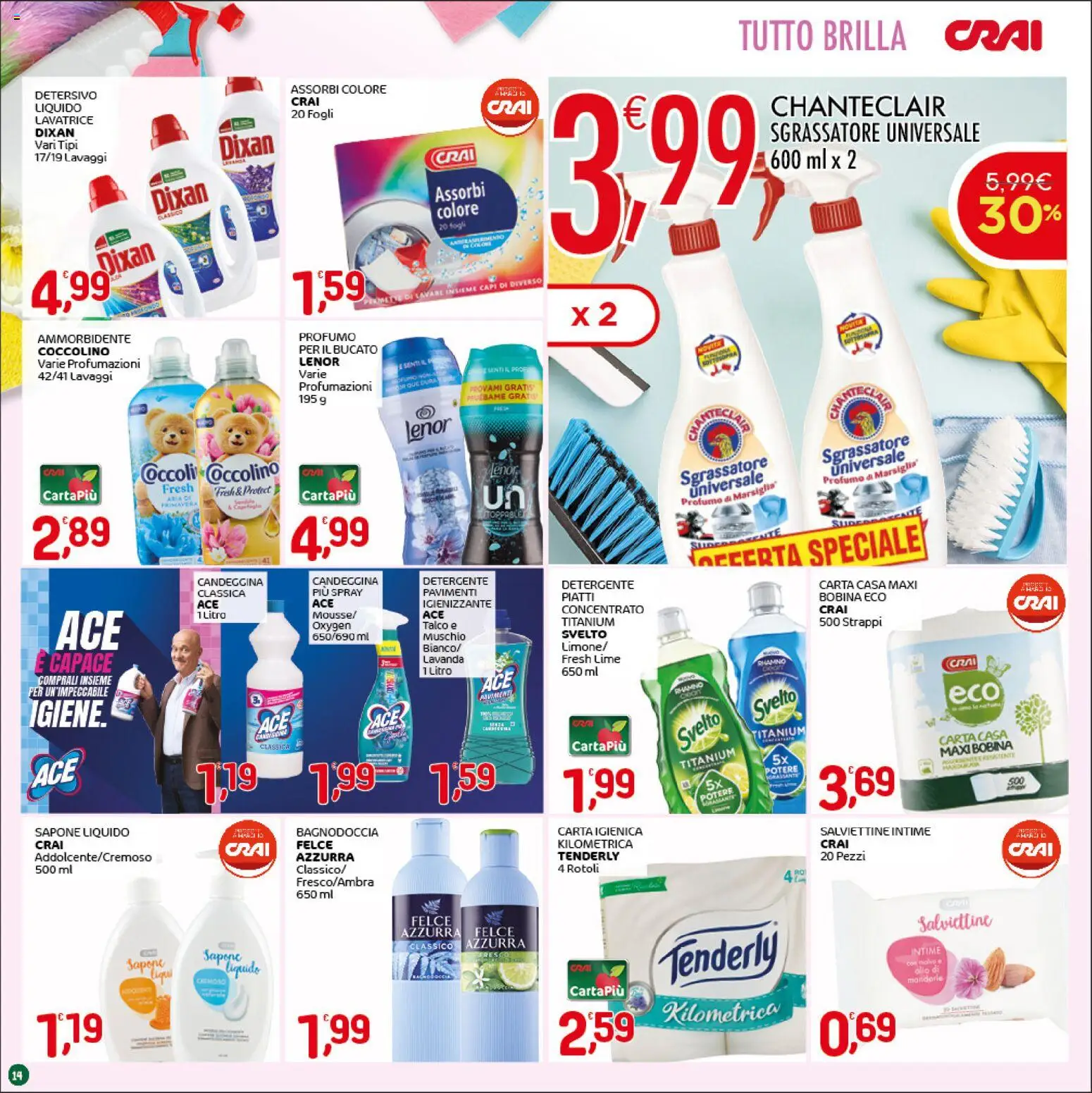 Volantino CRAI del 26.03.2026 | Pagina: 14 | Prodotti: Carta igienica, Sgrassatore, Talco, Lime