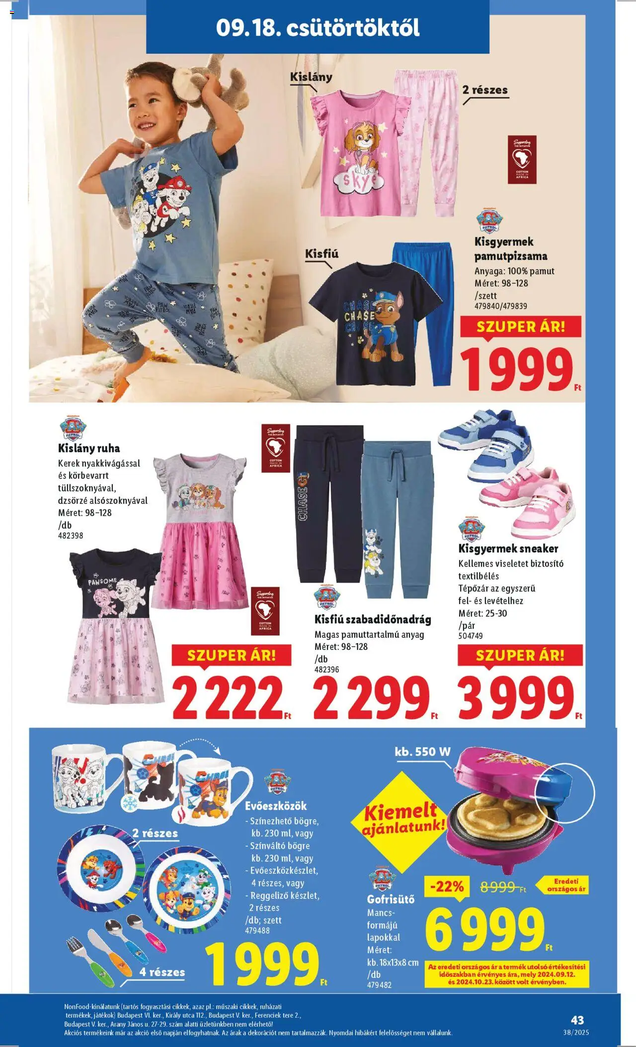 Lidl akciós ujság - amely érvényes a következő dátumtól: 18.09.2025 | Oldal: 43 | Termékek: Gofrisütő, Játékok, Bögre, Ruha