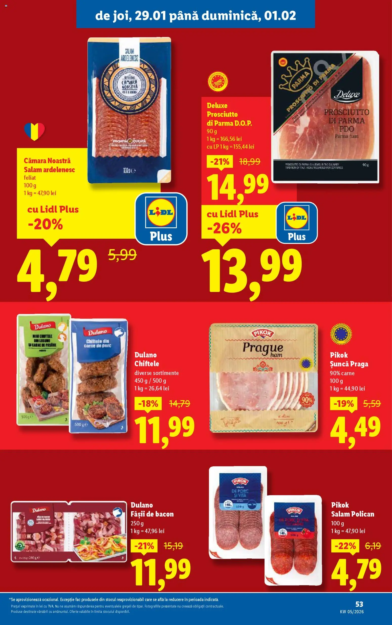 Noul catalog Lidl – valabil de la 26.01.2026 | Pagină: 53 | Produse: Bacon, Salam, Carne De Porc, Legume